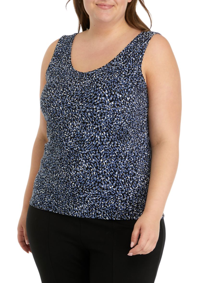 Plus Size Reversible Printed Double Scoop Neck Top