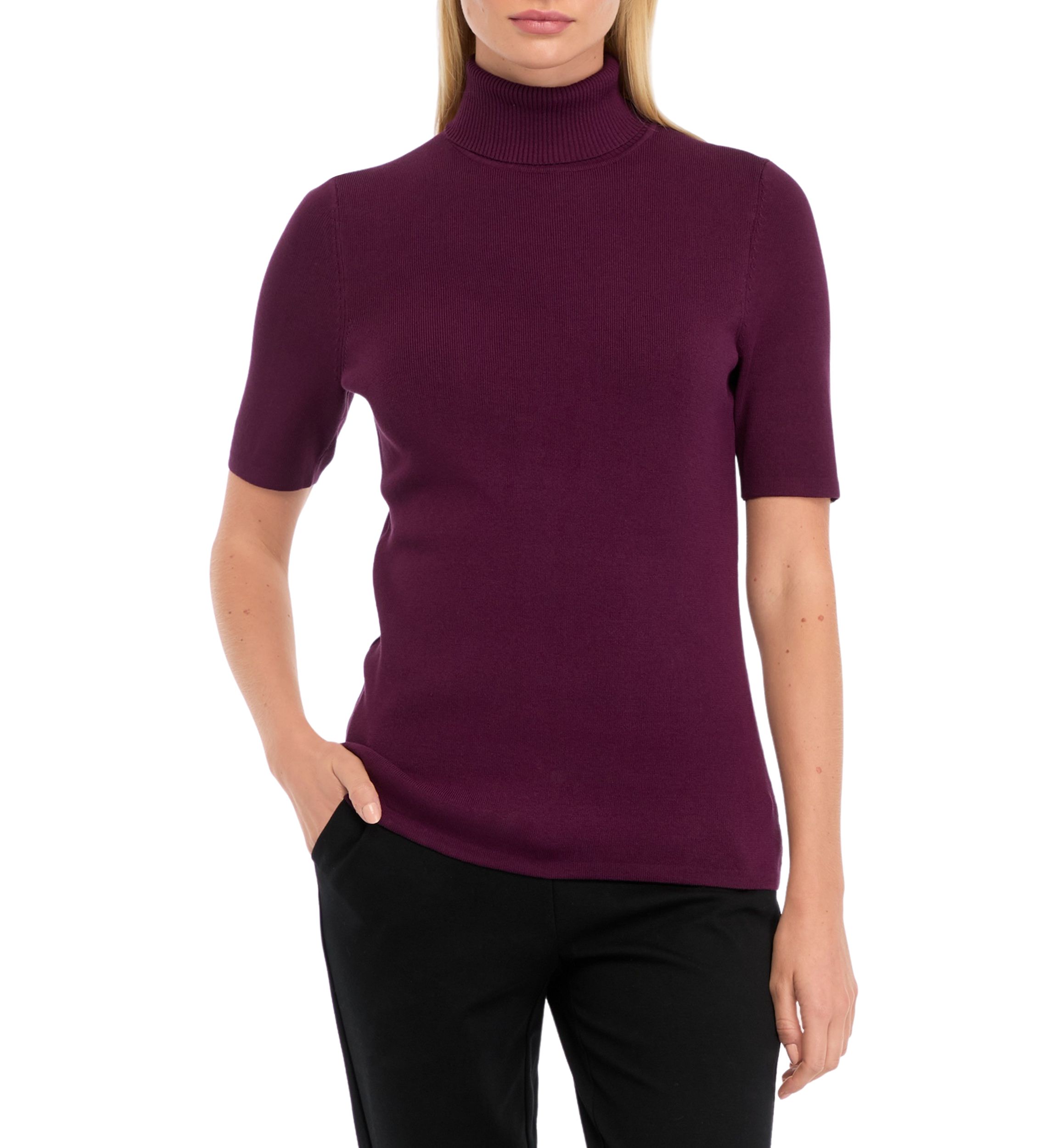 Womens Elbow Sleeve Turtleneck Sweater 
