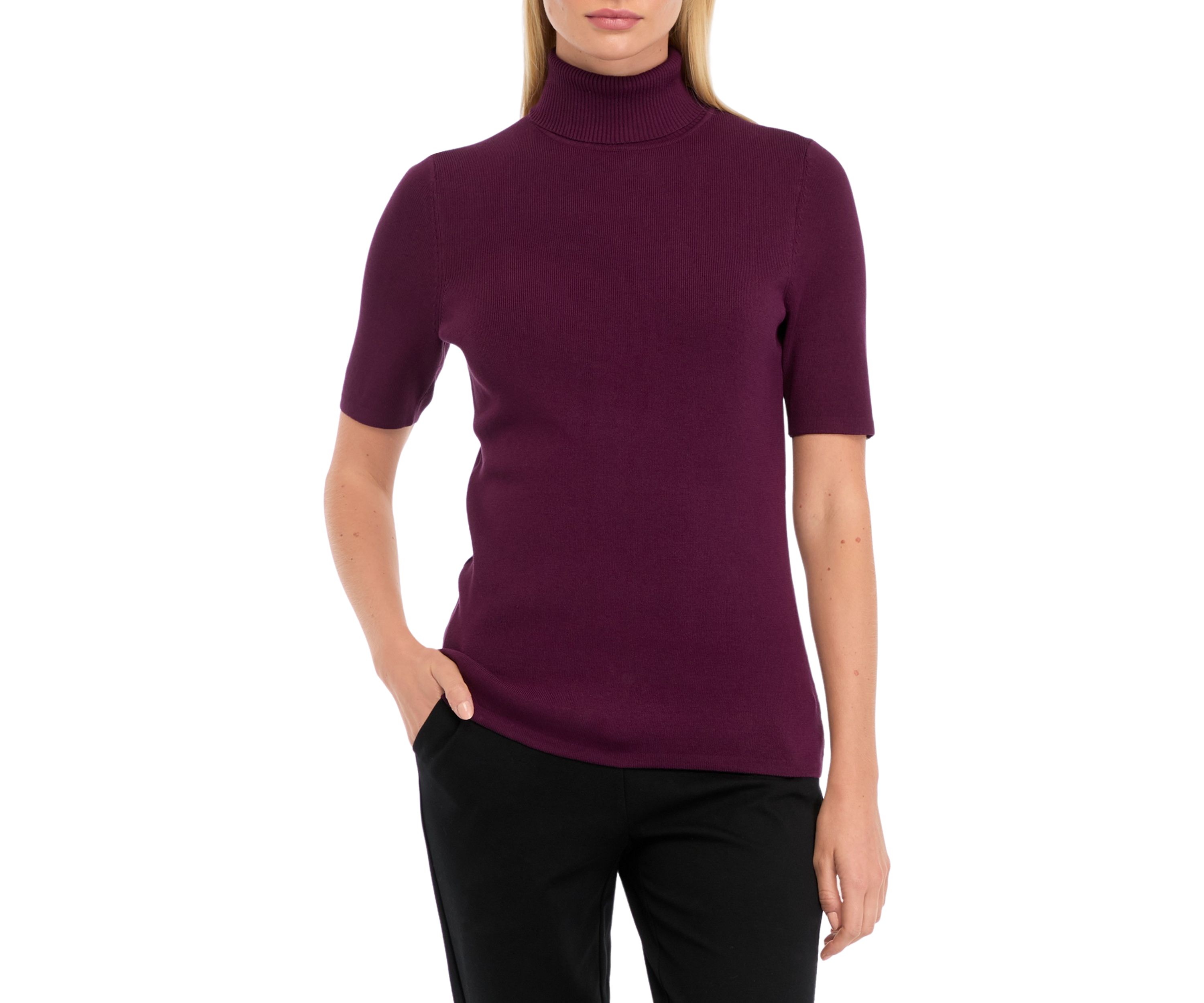 Womens Elbow Sleeve Turtleneck Sweater 