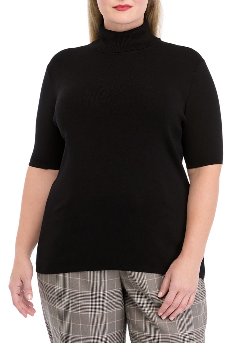 Plus Size Half Sleeve Turtleneck Sweater