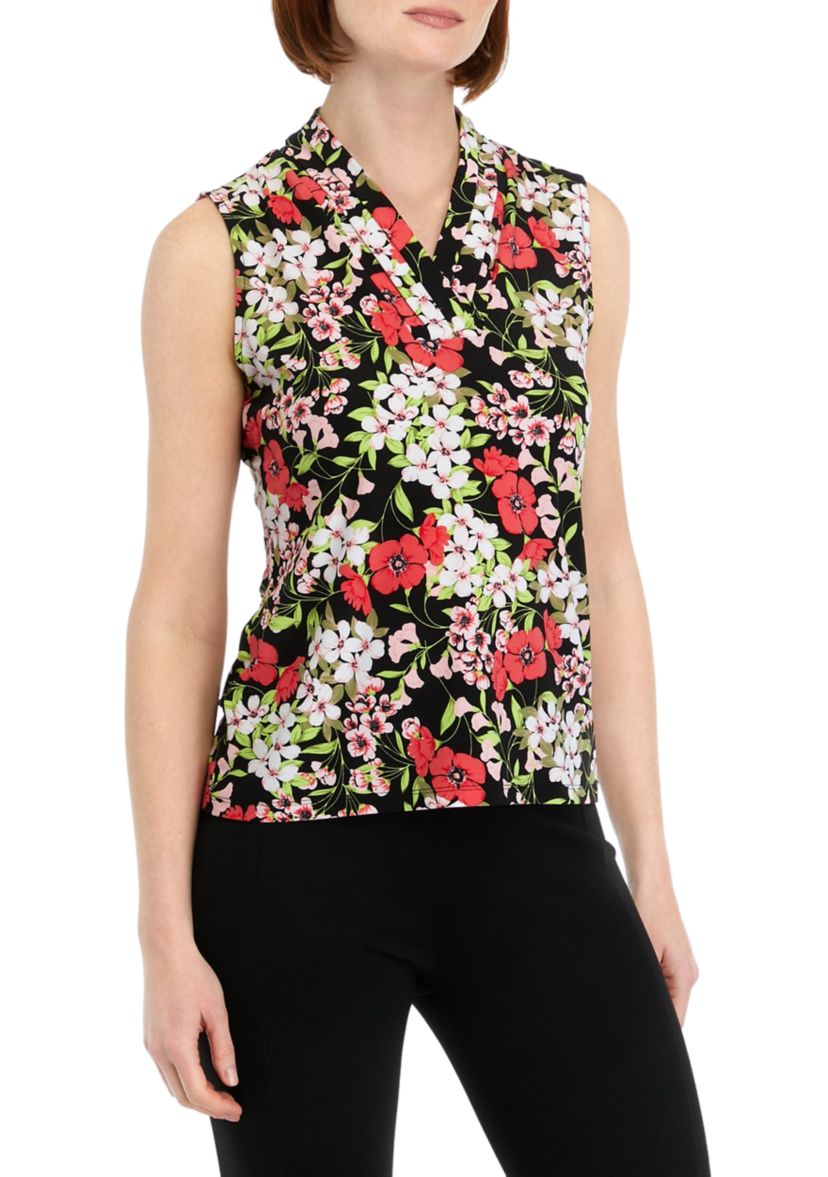 Womens Printed Triple Pleat Top