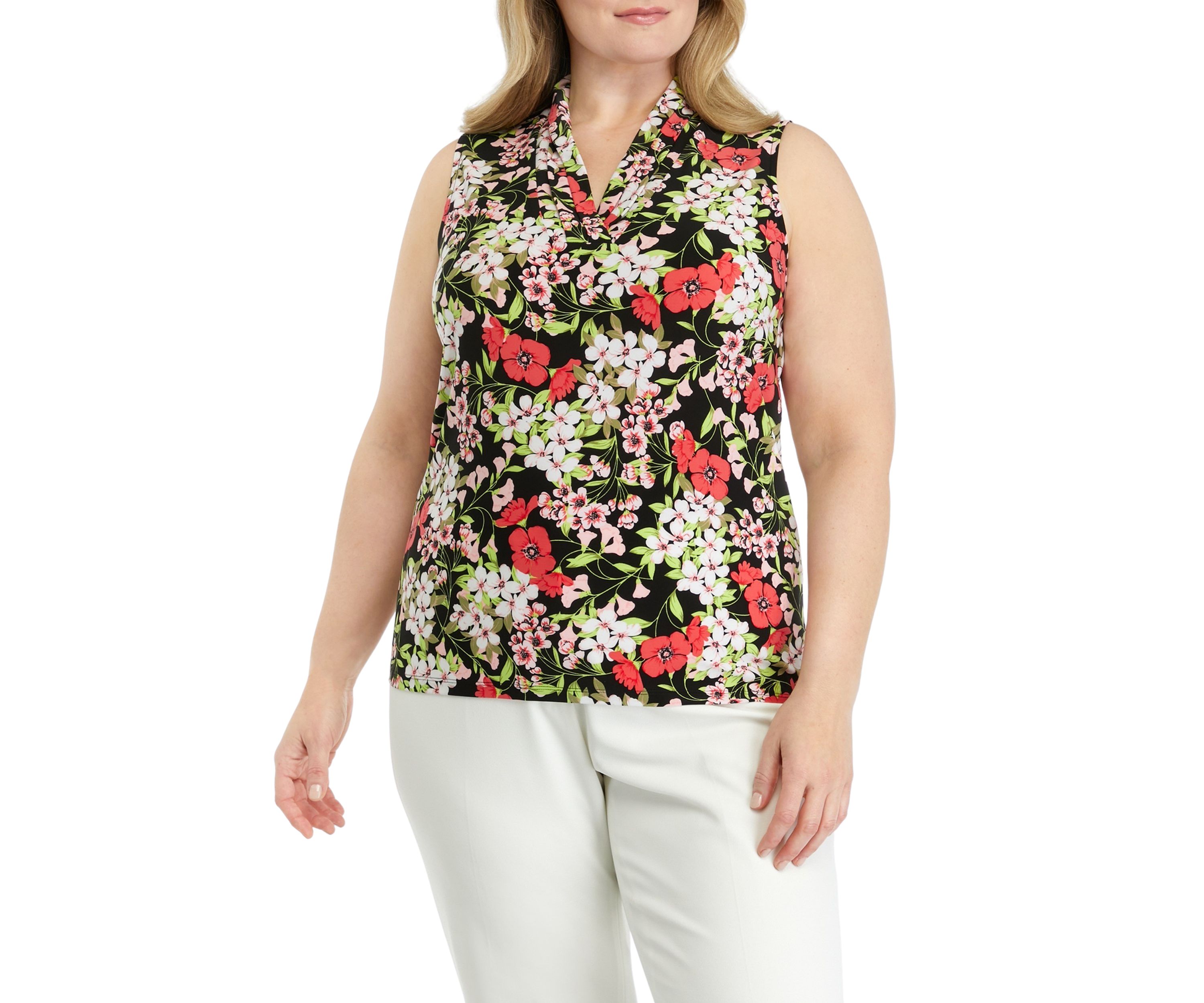 Plus Size Triple Pleated Printed Top