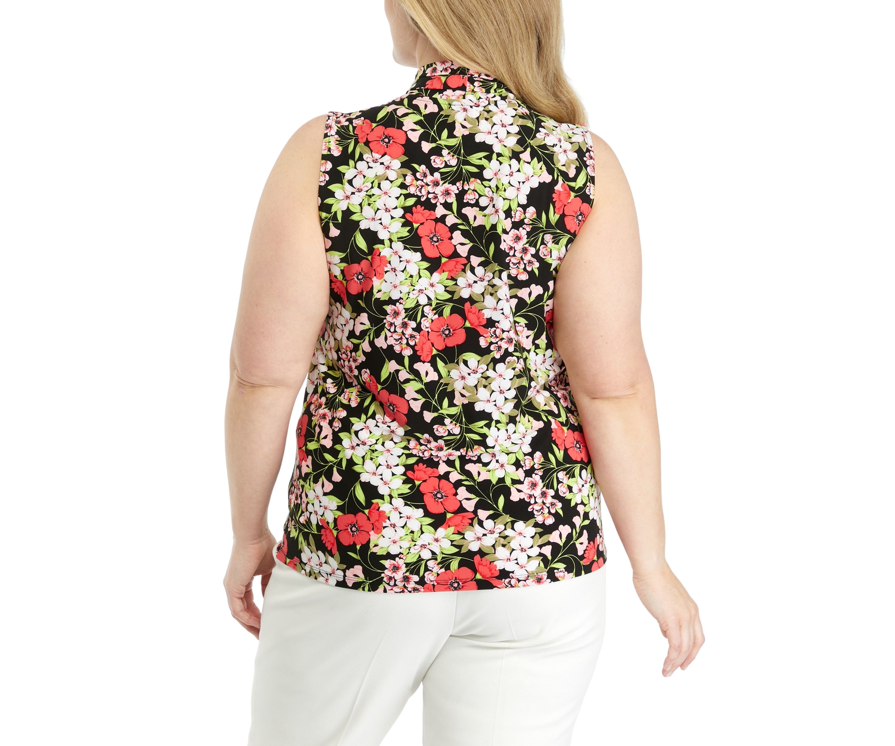 Plus Size Triple Pleated Printed Top