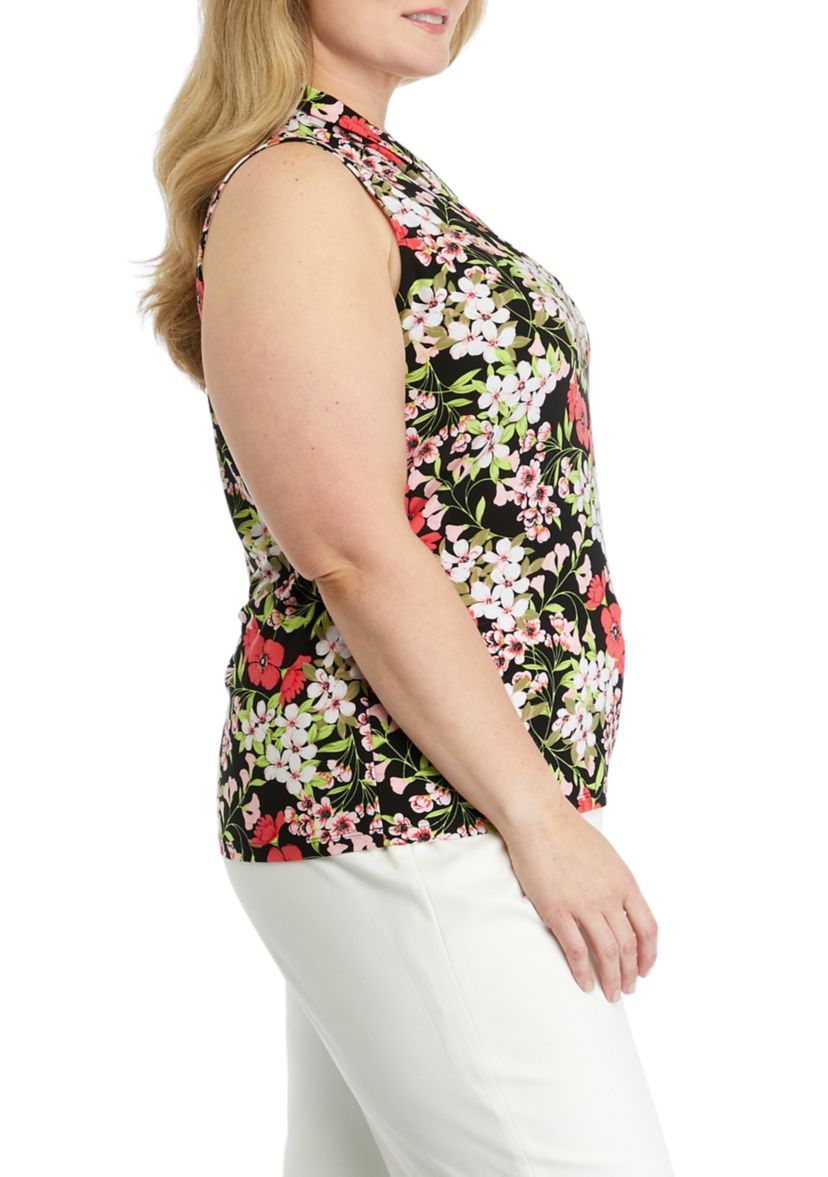 Plus Size Triple Pleated Printed Top