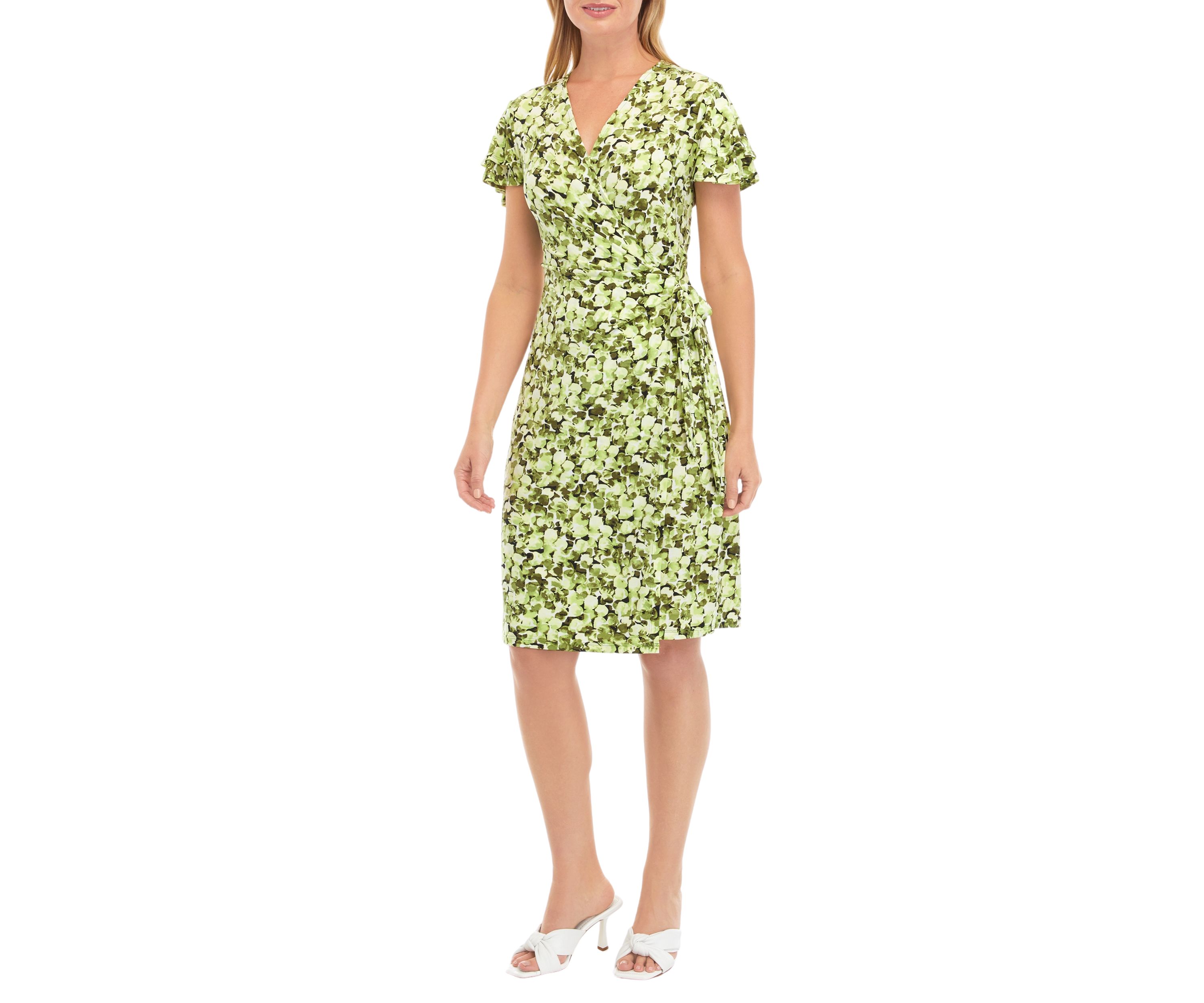 Womens Flutter Sleeve Wrap Dress