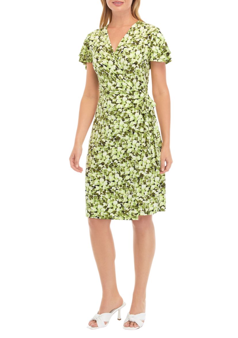 Womens Flutter Sleeve Wrap Dress