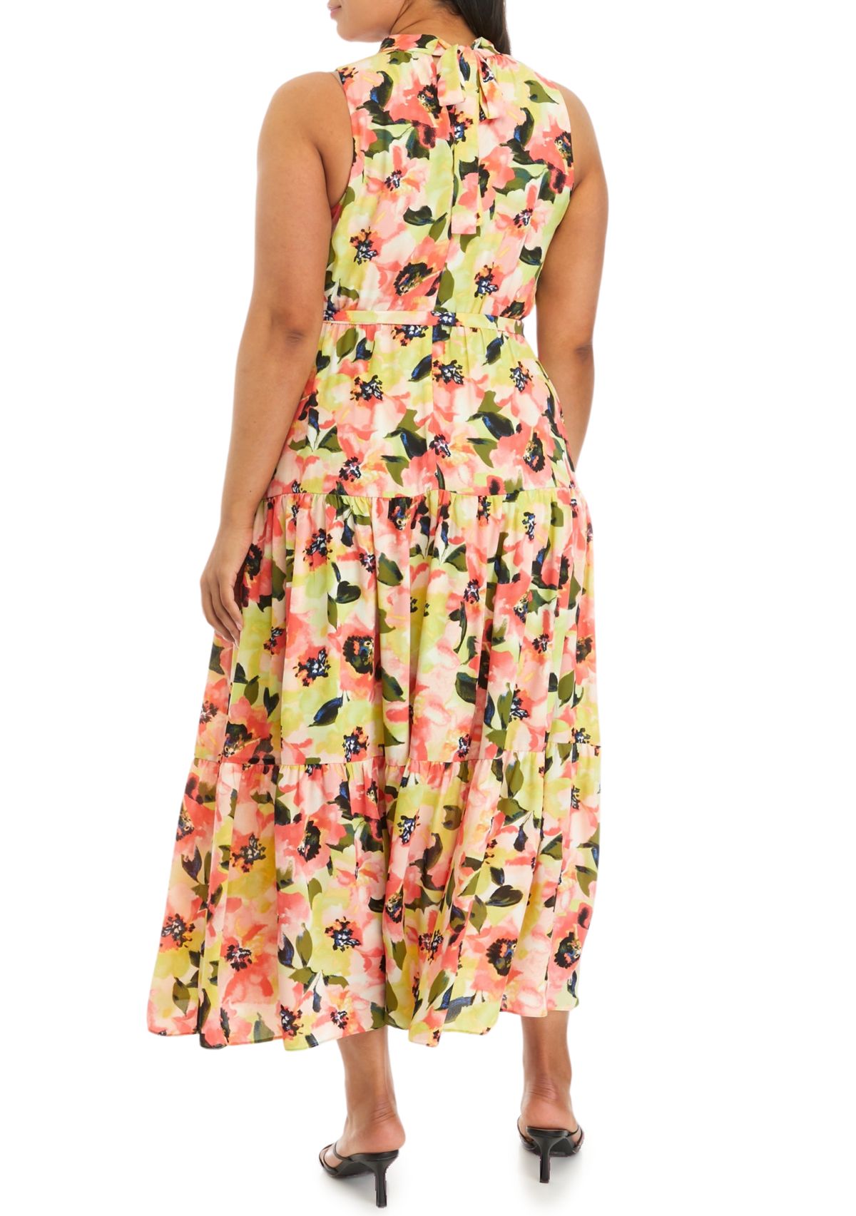 Plus Size Tiered Tie Neck Maxi Dress
