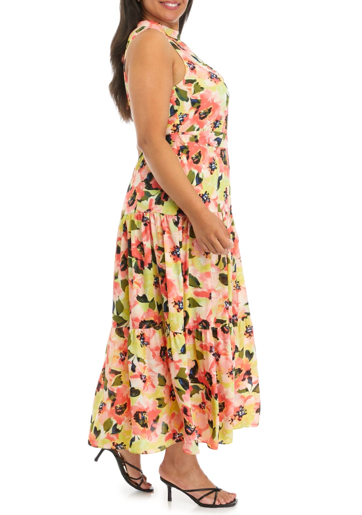 Plus Size Tiered Tie Neck Maxi Dress