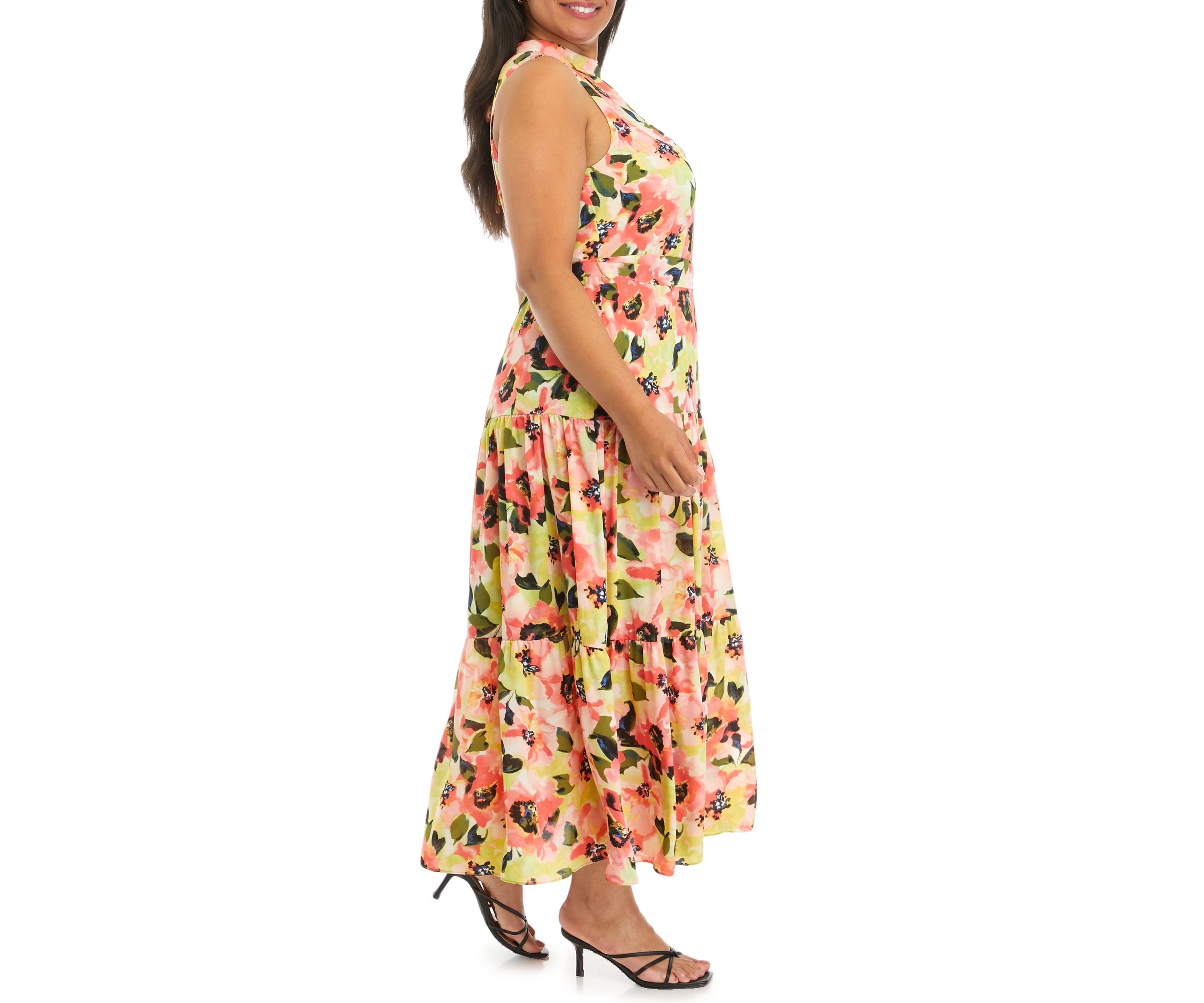 Plus Size Tiered Tie Neck Maxi Dress
