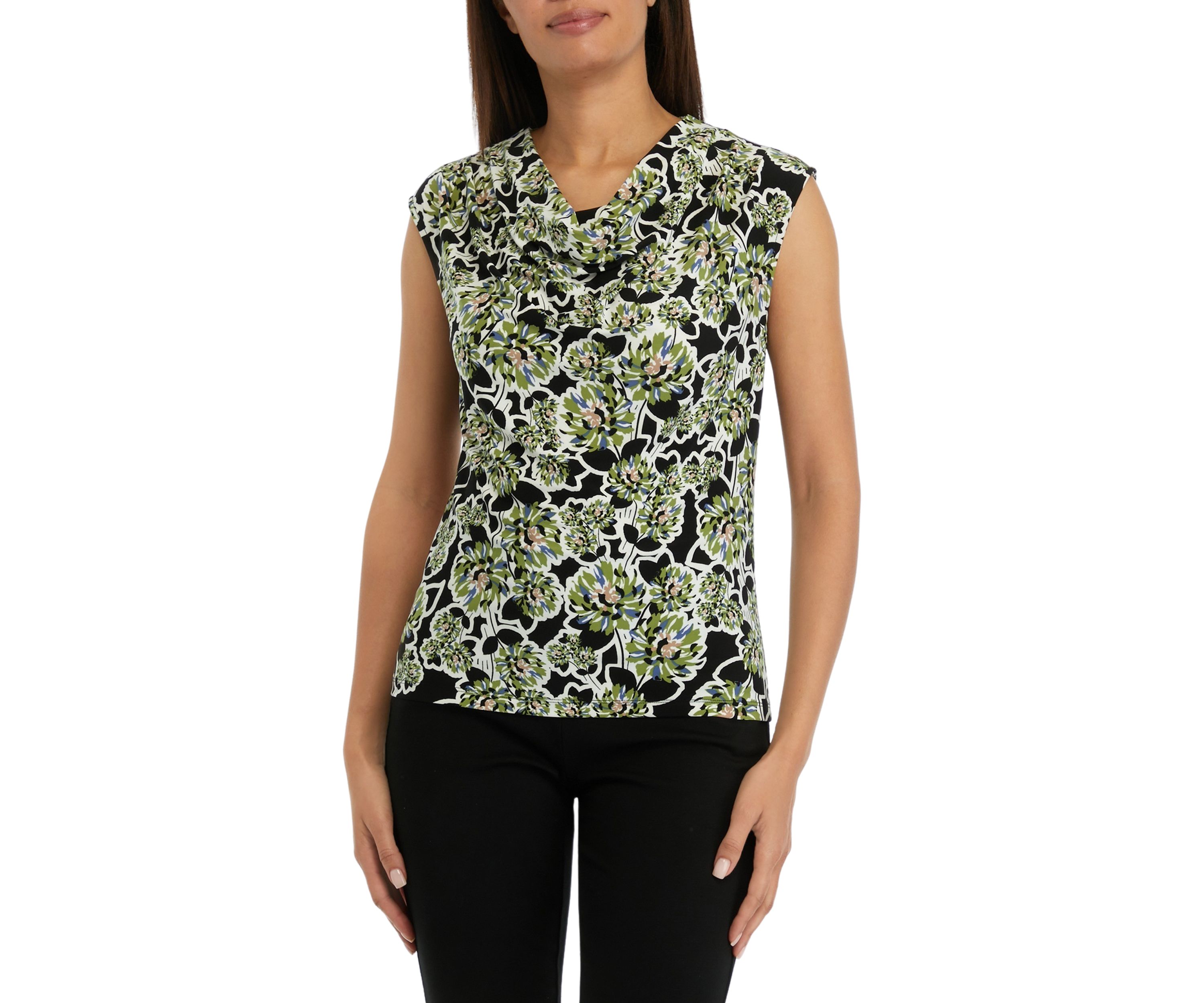 Womens Printed Cowl Neck Top