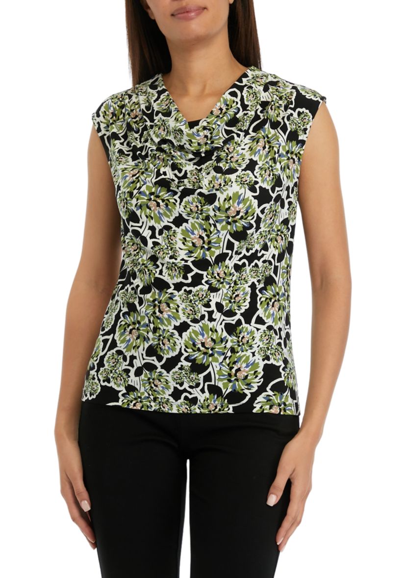 Womens Printed Cowl Neck Top