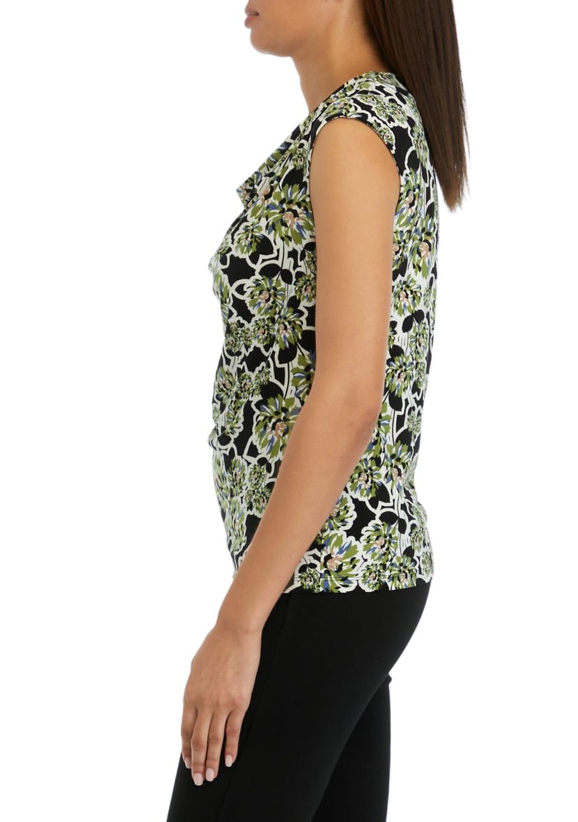 Womens Printed Cowl Neck Top
