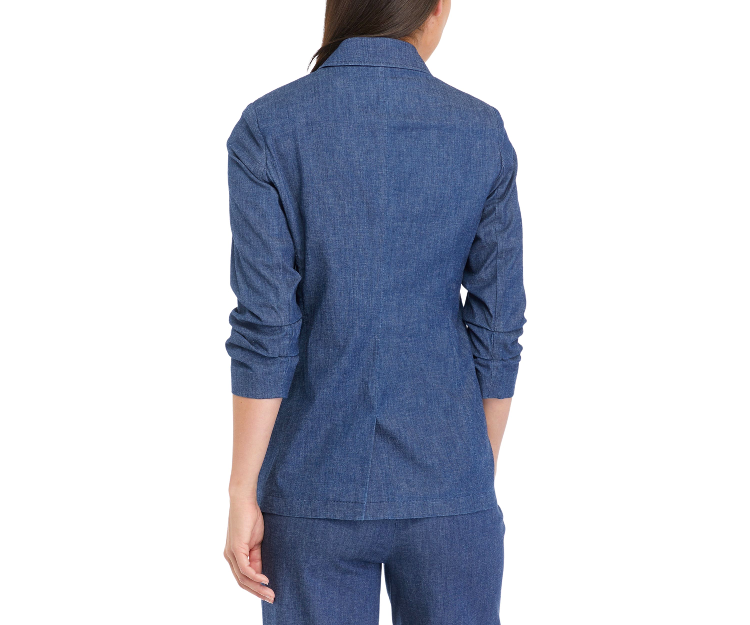 Womens One Button Notch Collar Scrunch Sleeve Blazer