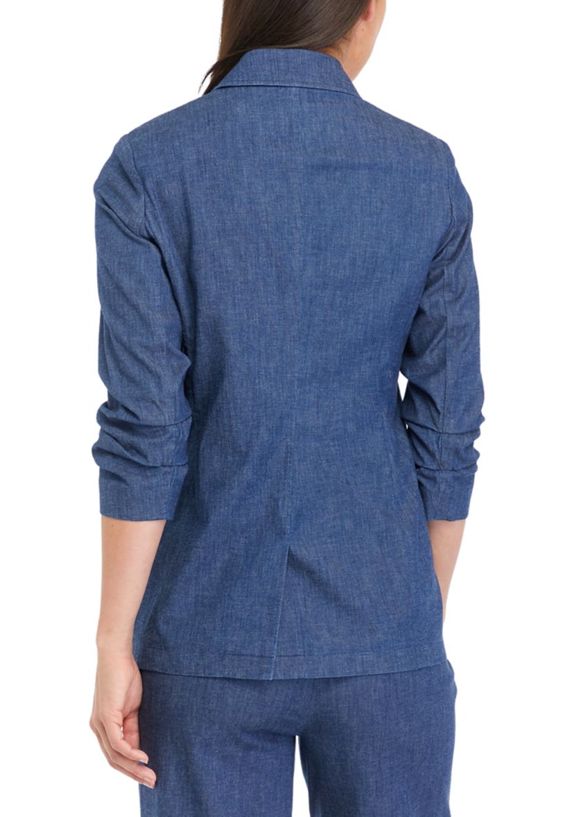Womens One Button Notch Collar Scrunch Sleeve Blazer