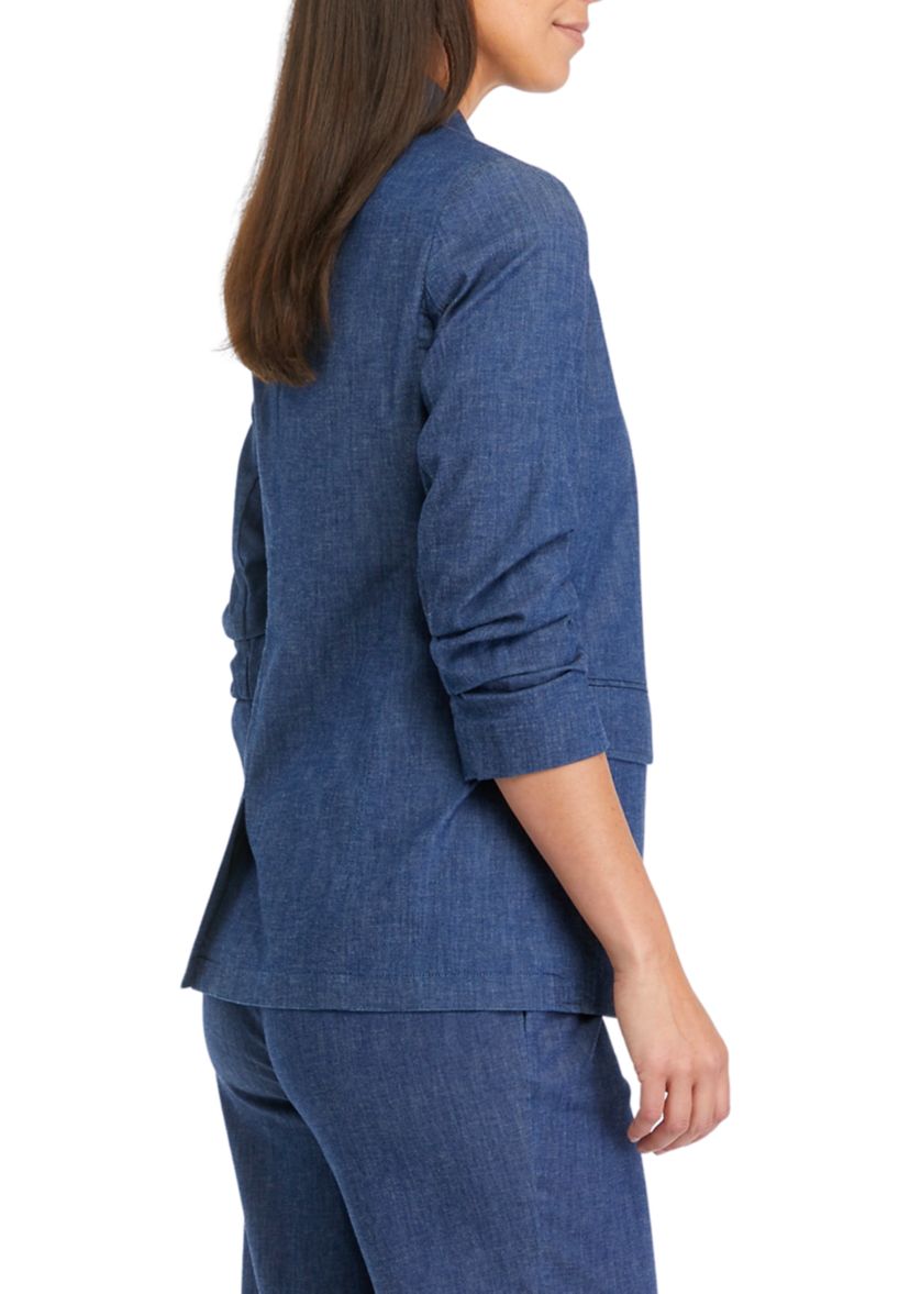 Womens One Button Notch Collar Scrunch Sleeve Blazer