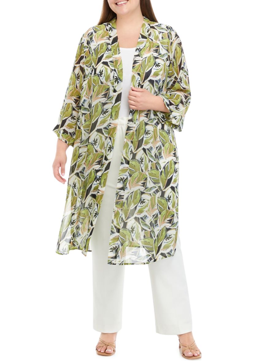 Plus Size Long Sleeve Duster with Side Slits 