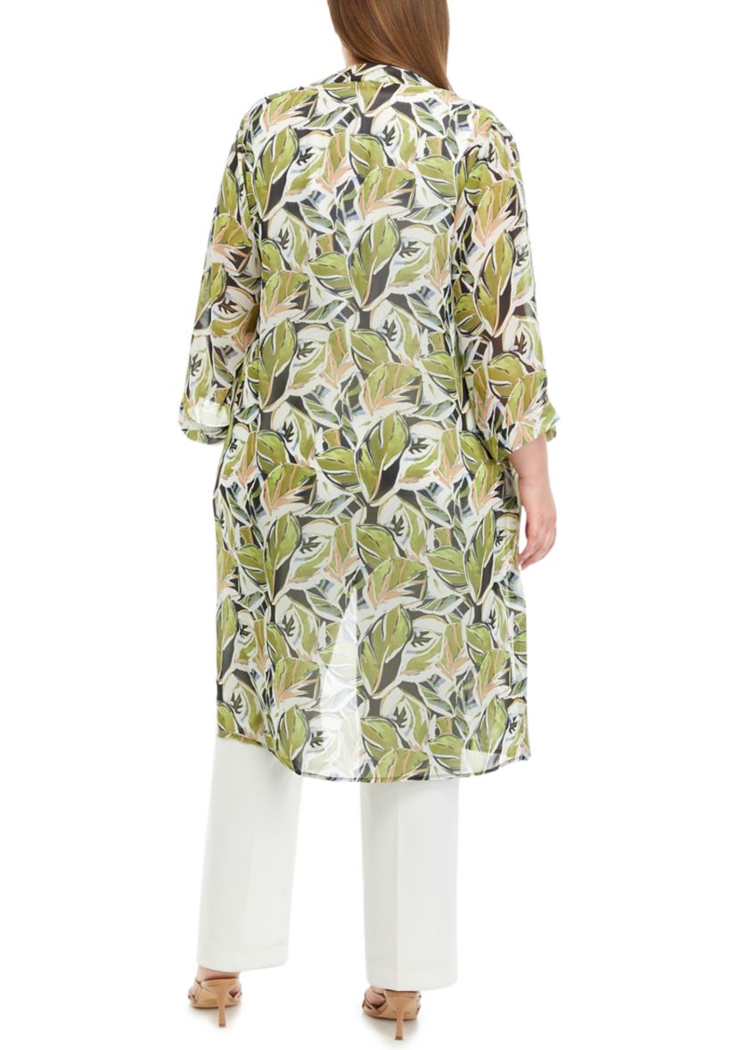 Plus Size Long Sleeve Duster with Side Slits 