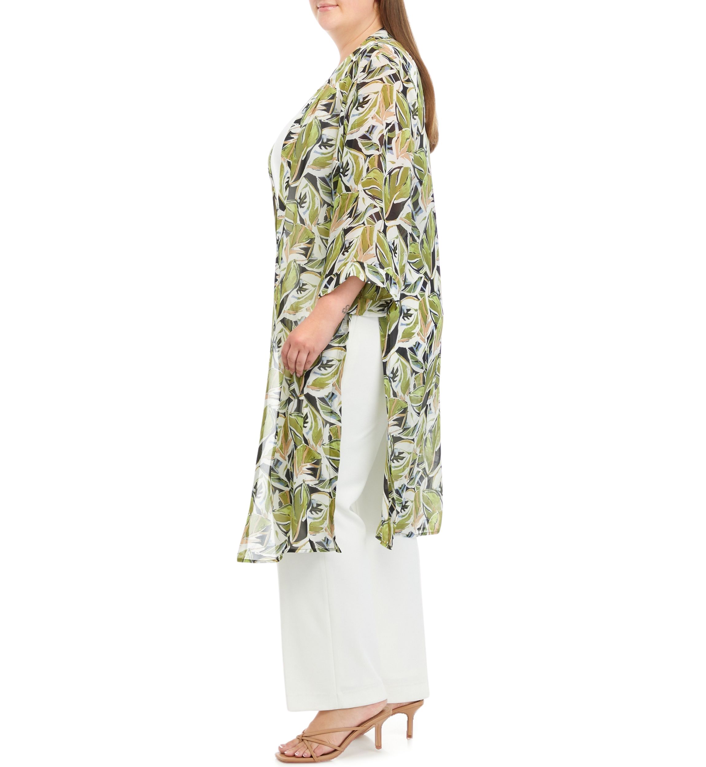 Plus Size Long Sleeve Duster with Side Slits 