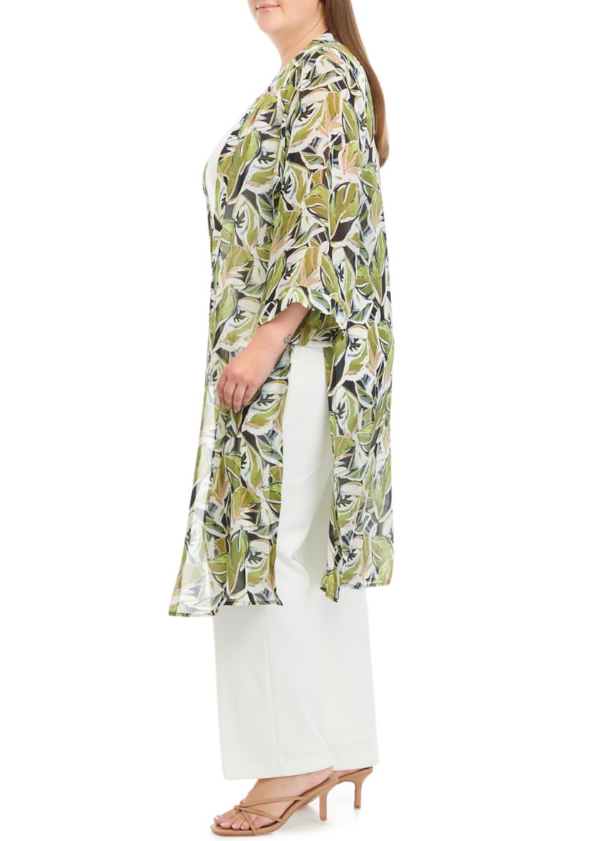 Plus Size Long Sleeve Duster with Side Slits 