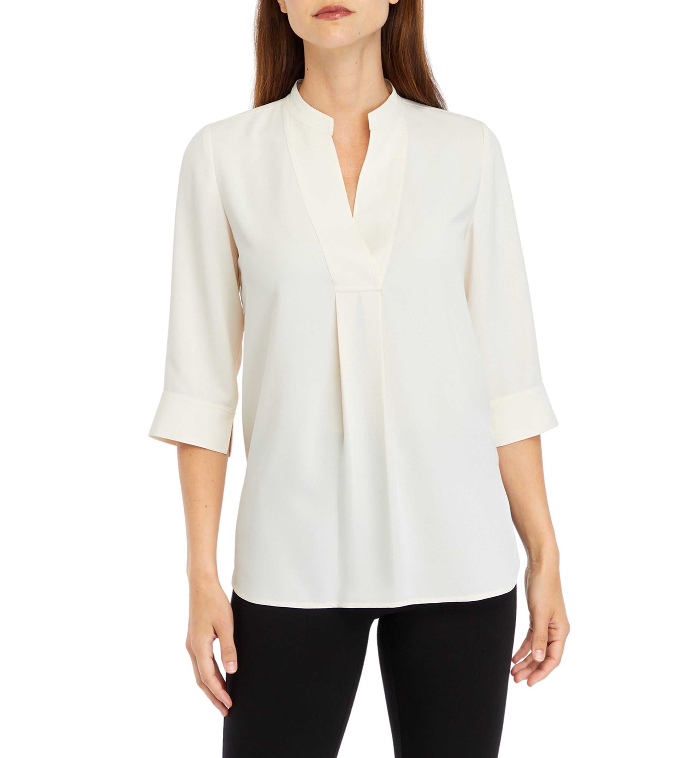 Petite V-Neck Pleat Front Tunic Top