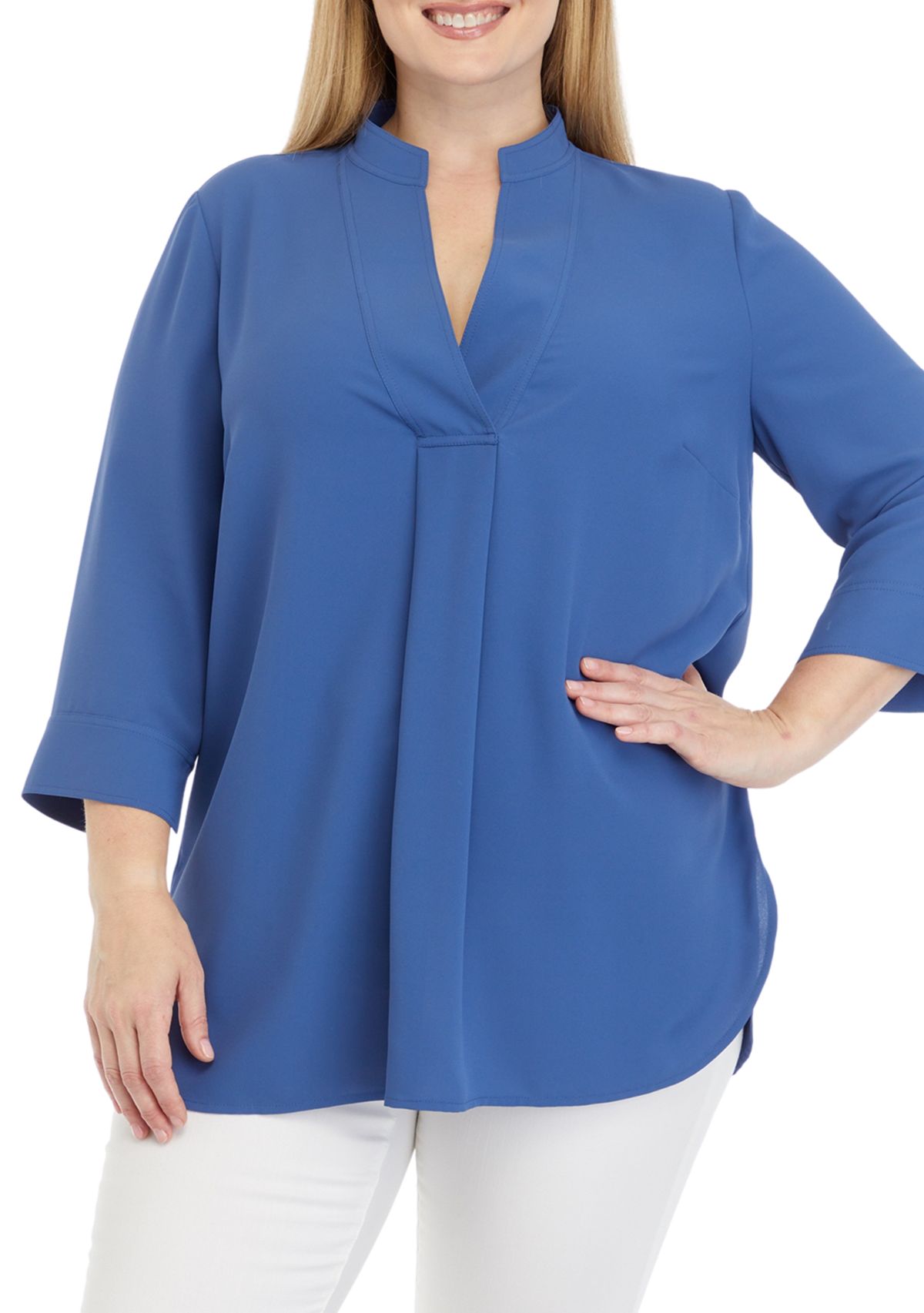 Plus Size V-Neck Tunic with 3/4-Quarter Sleeves 