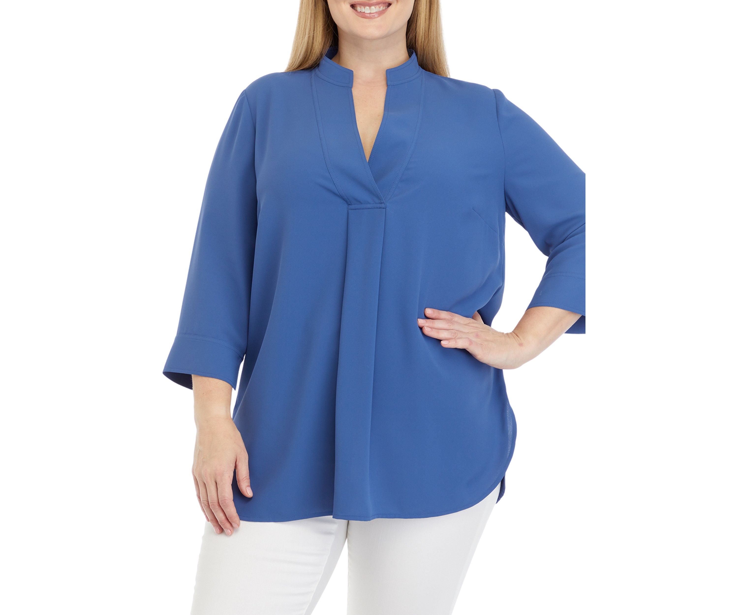 Plus Size V-Neck Tunic with 3/4-Quarter Sleeves 