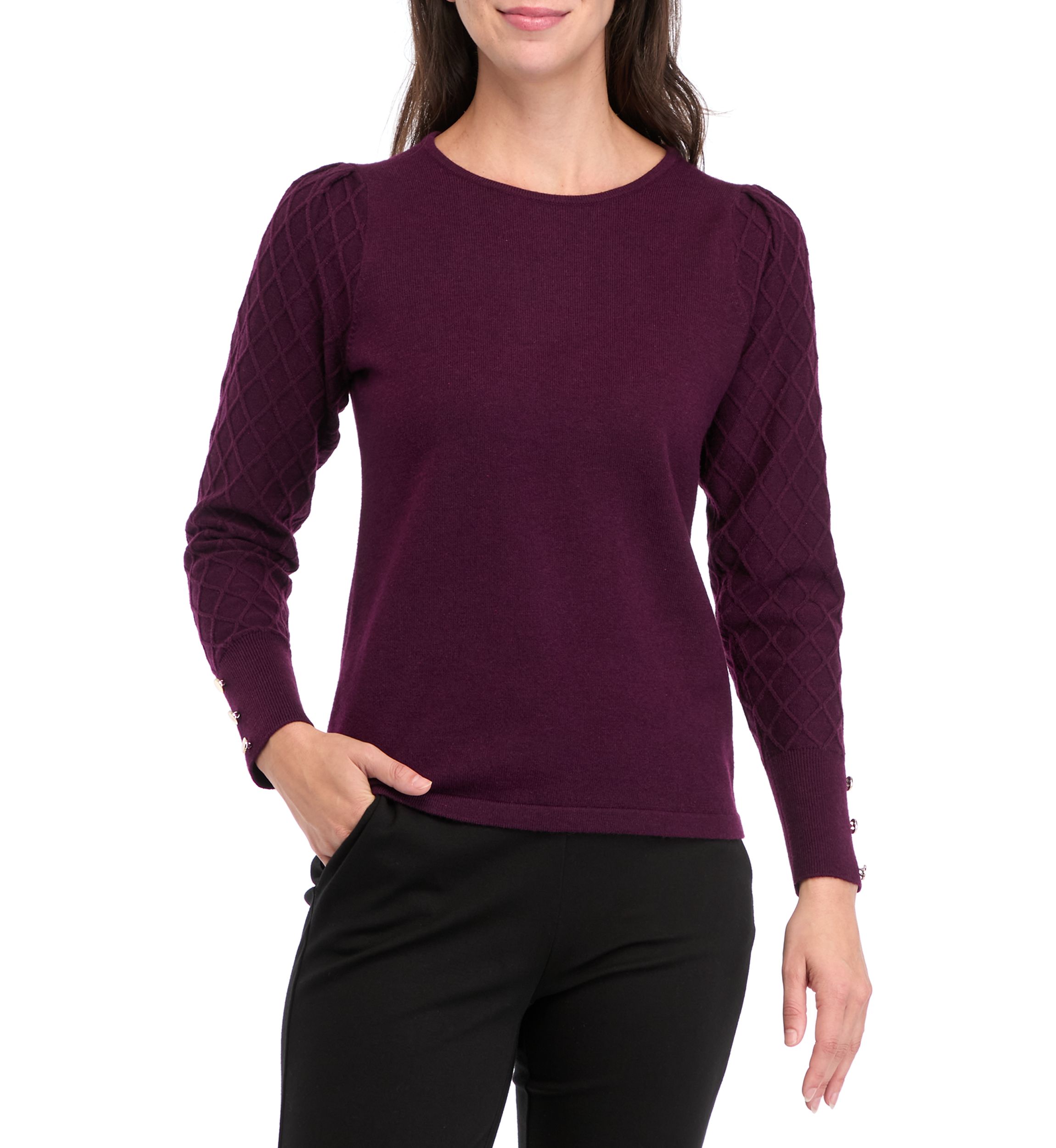 Womens Long Sleeve Diamond Stitch Sweater 