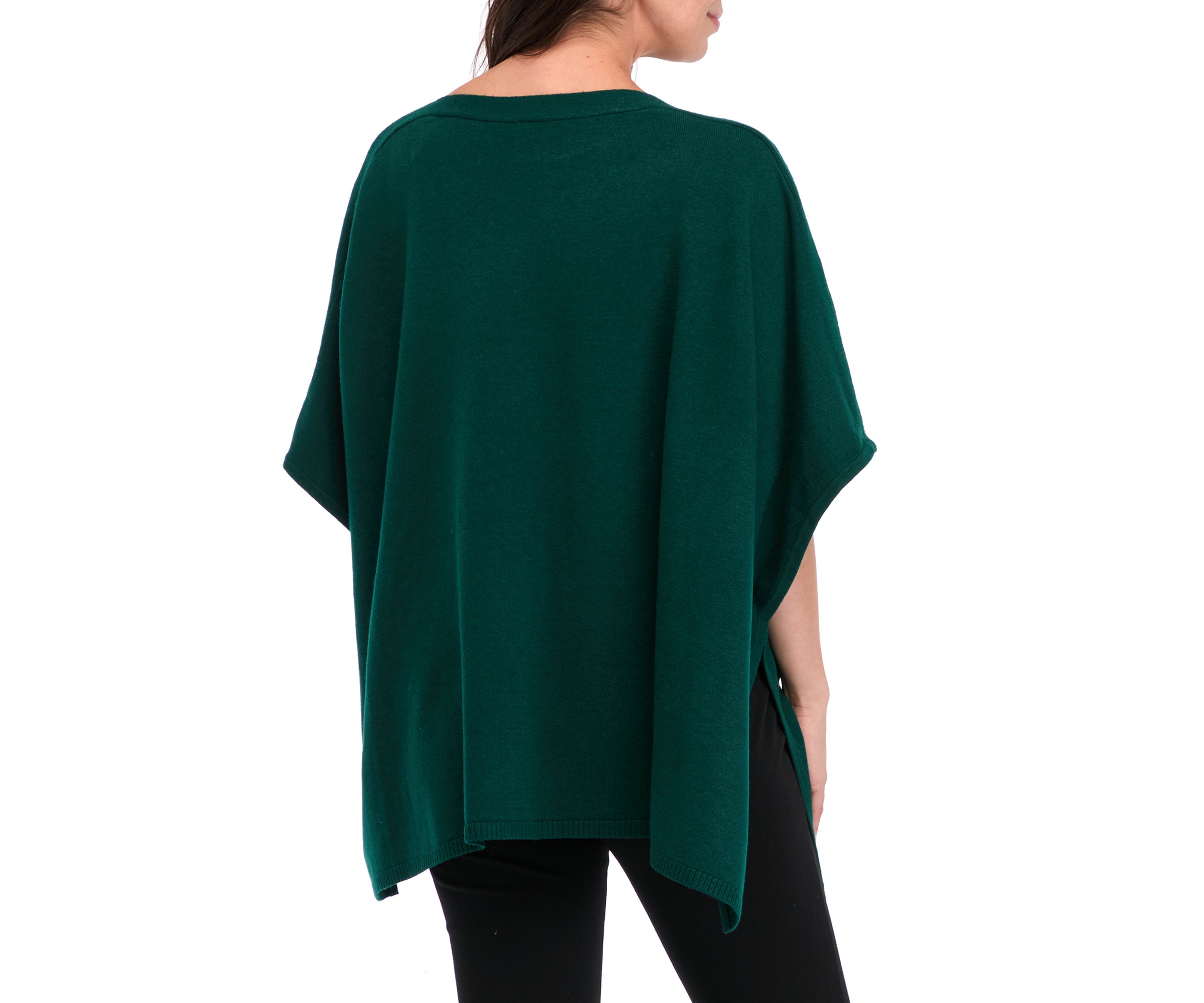 Womens Elbow Sleeve Embellished Kimono Poncho