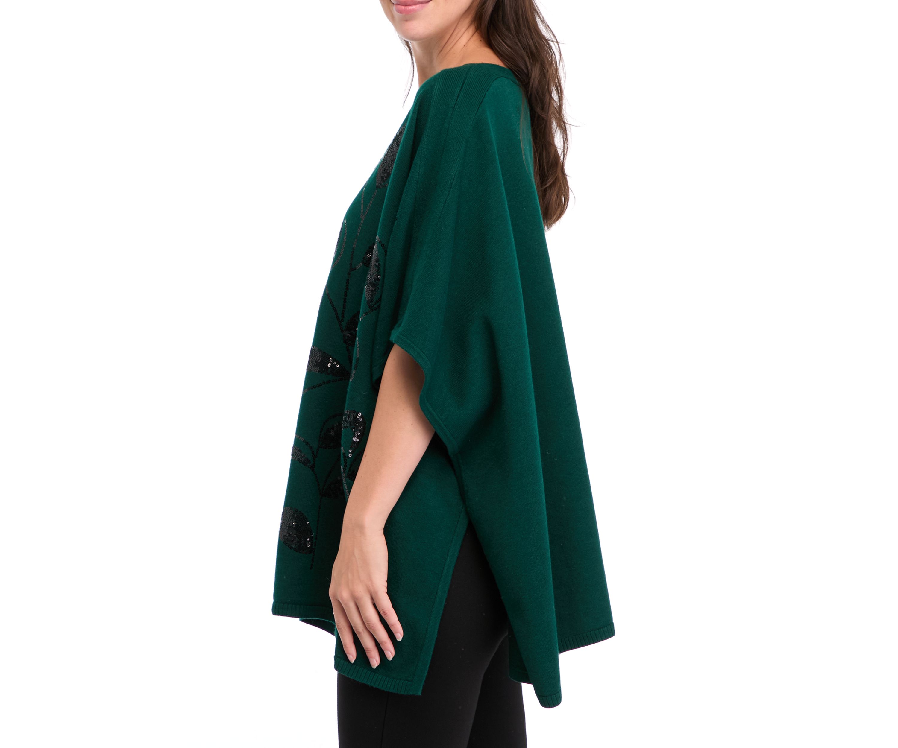 Womens Elbow Sleeve Embellished Kimono Poncho