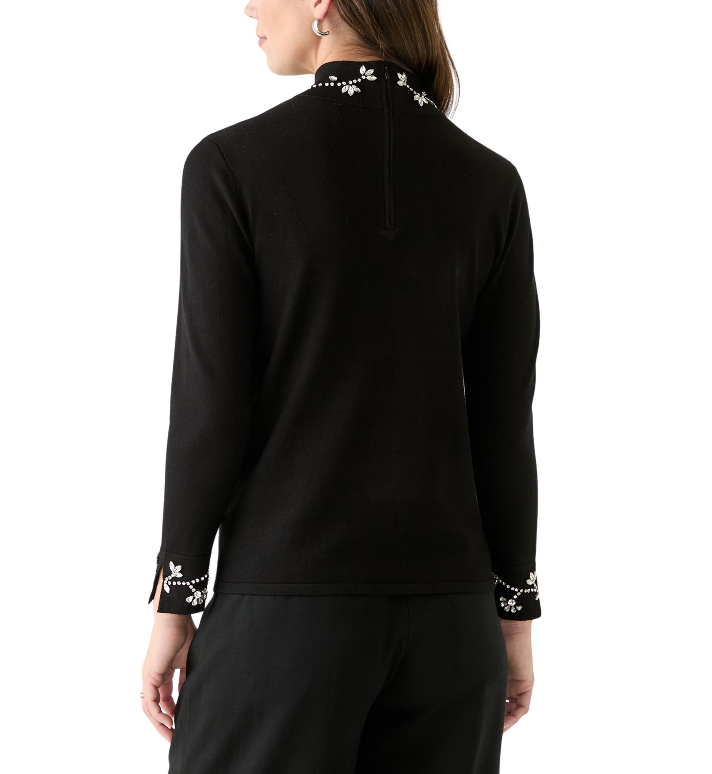 Womens Long Sleeve Rhinestone Neck Sweater