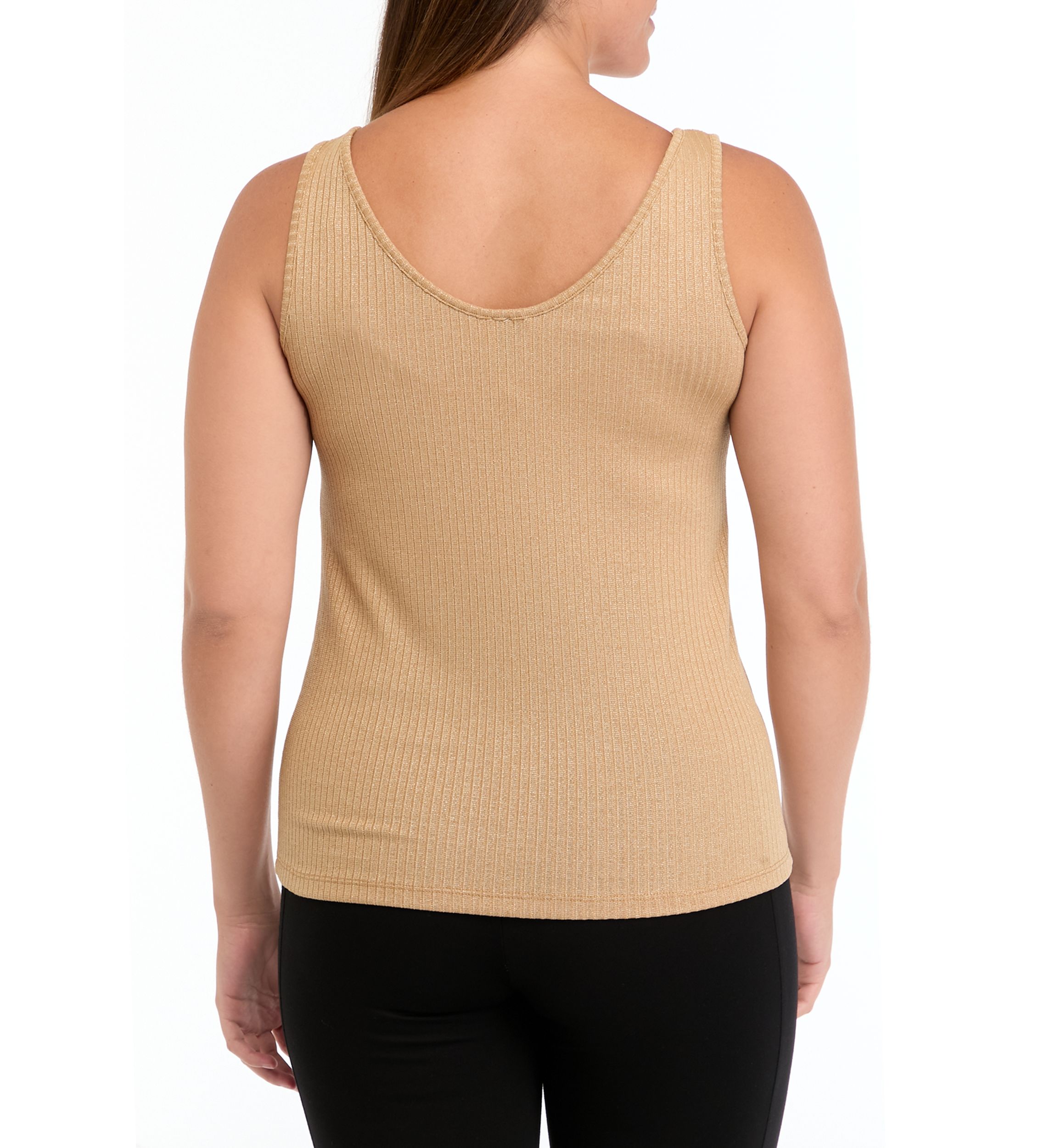 Womens Lurex Ribbed Knit Scoop Neck Tank Top