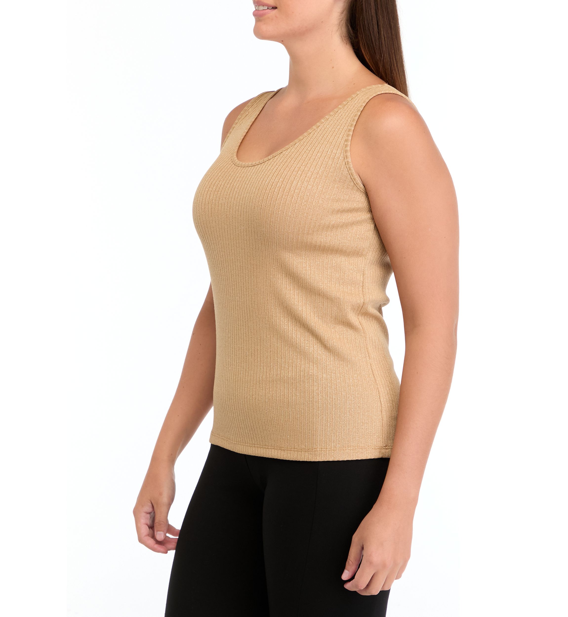 Womens Lurex Ribbed Knit Scoop Neck Tank Top