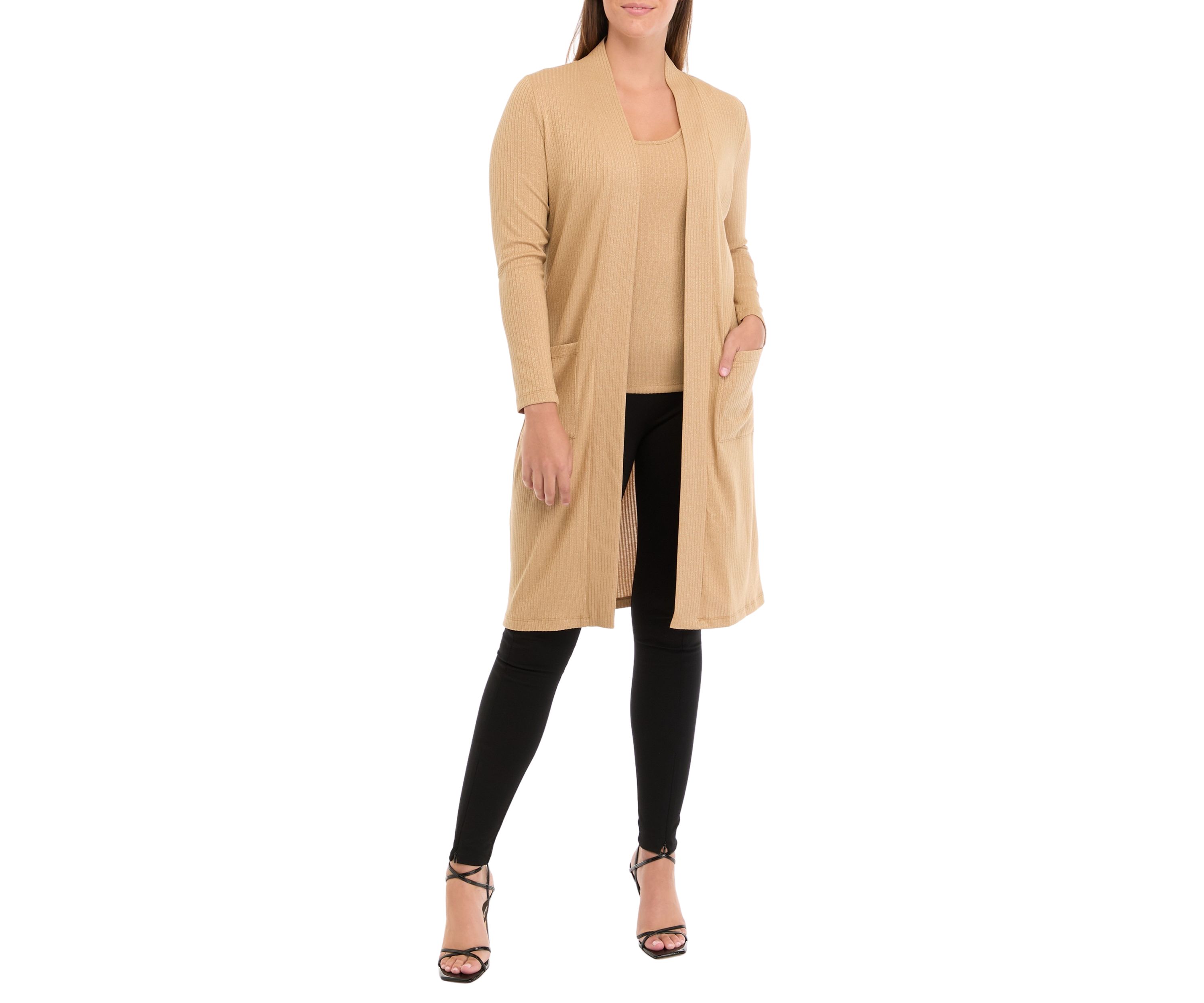 Womens Lurex Ribbed Knit Duster Cardigan