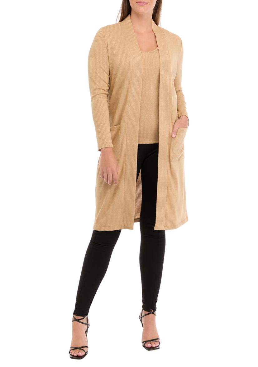 Womens Lurex Ribbed Knit Duster Cardigan