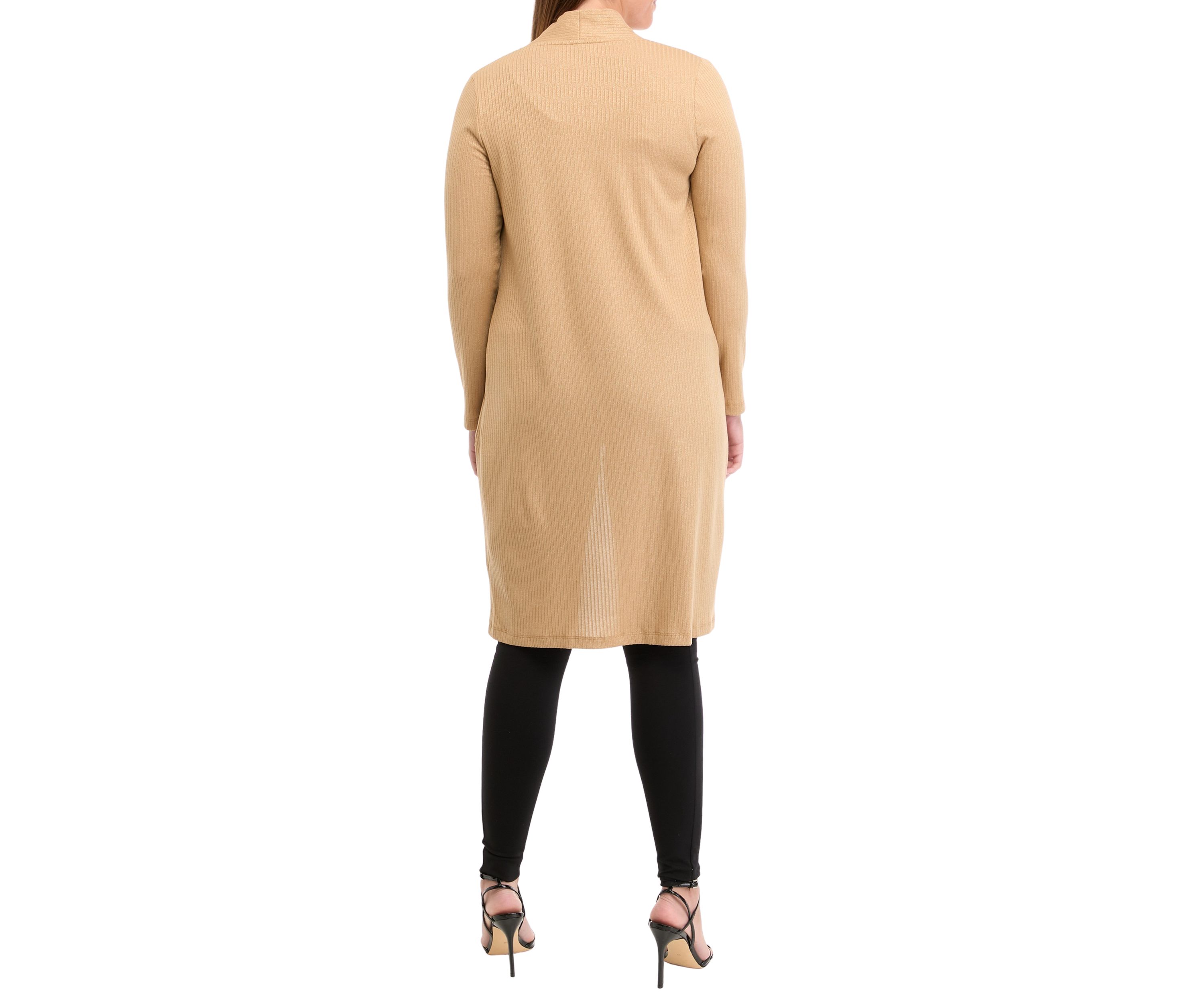 Womens Lurex Ribbed Knit Duster Cardigan
