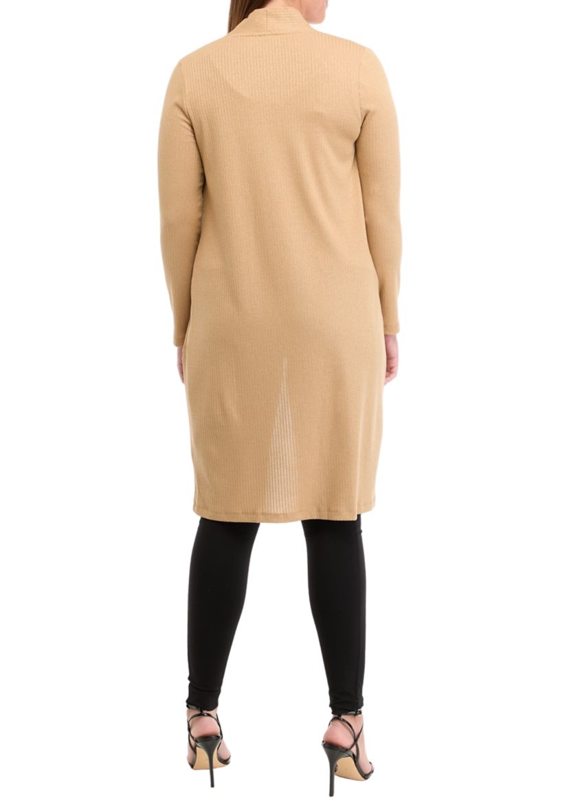 Womens Lurex Ribbed Knit Duster Cardigan