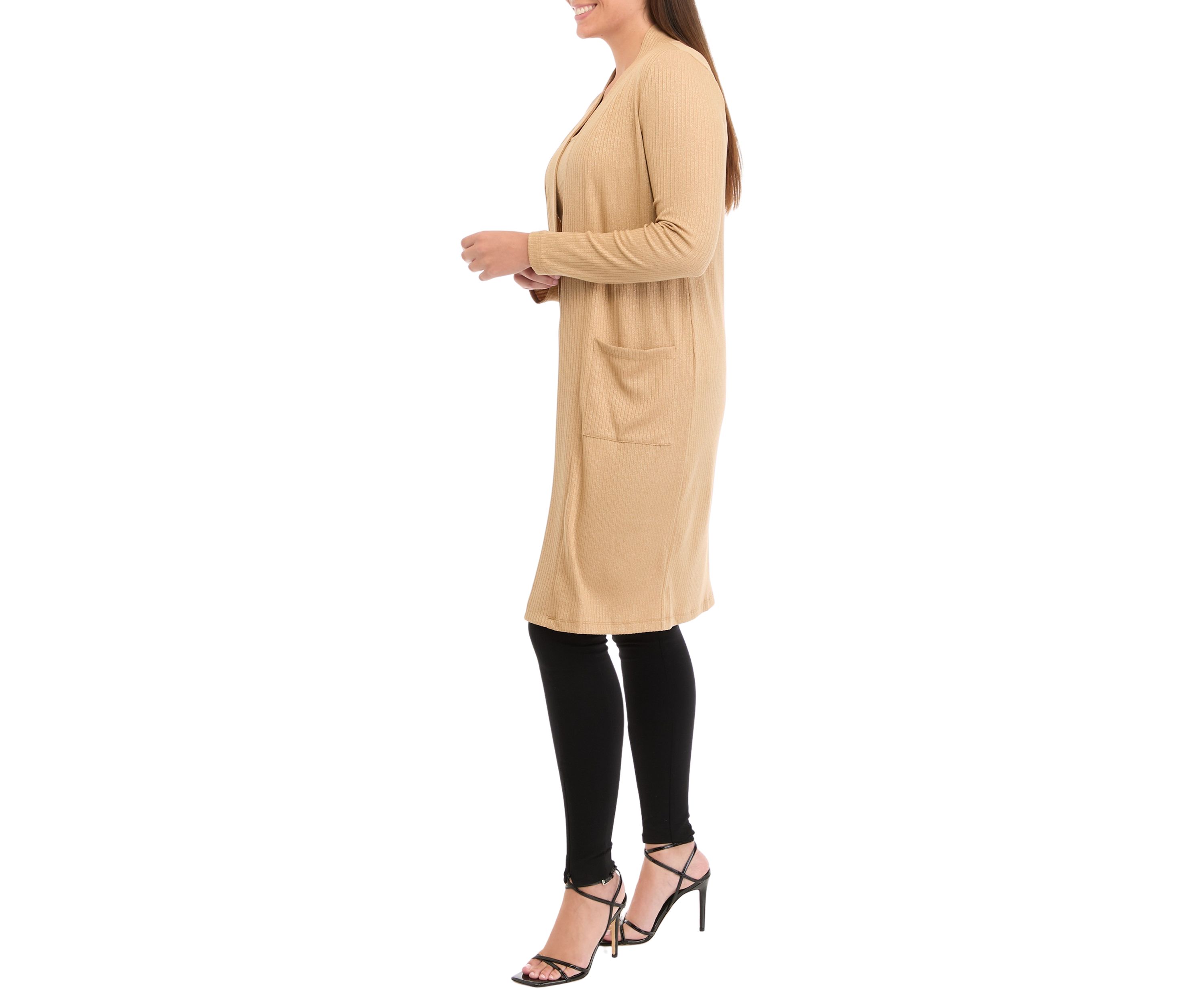 Womens Lurex Ribbed Knit Duster Cardigan