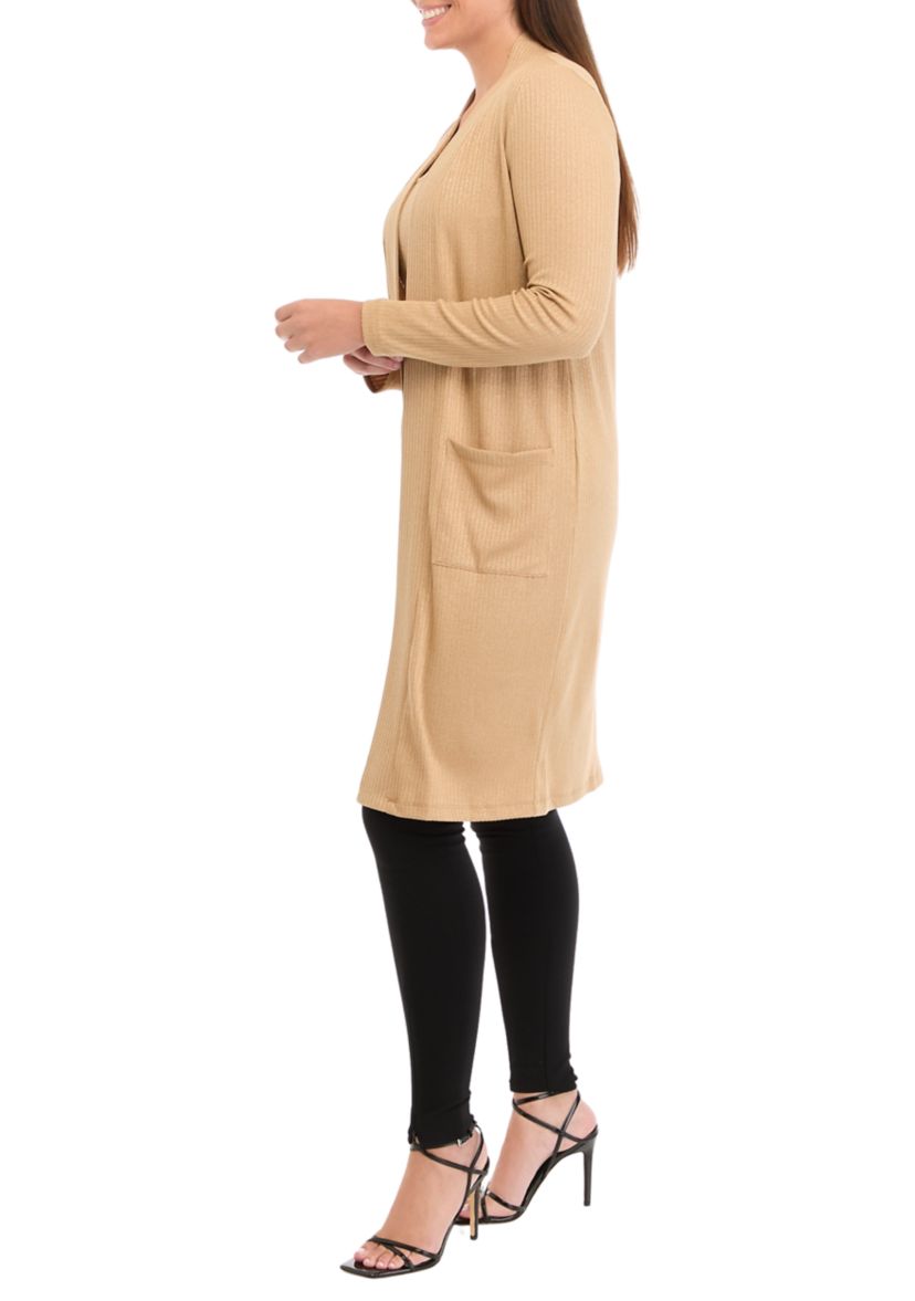 Womens Lurex Ribbed Knit Duster Cardigan