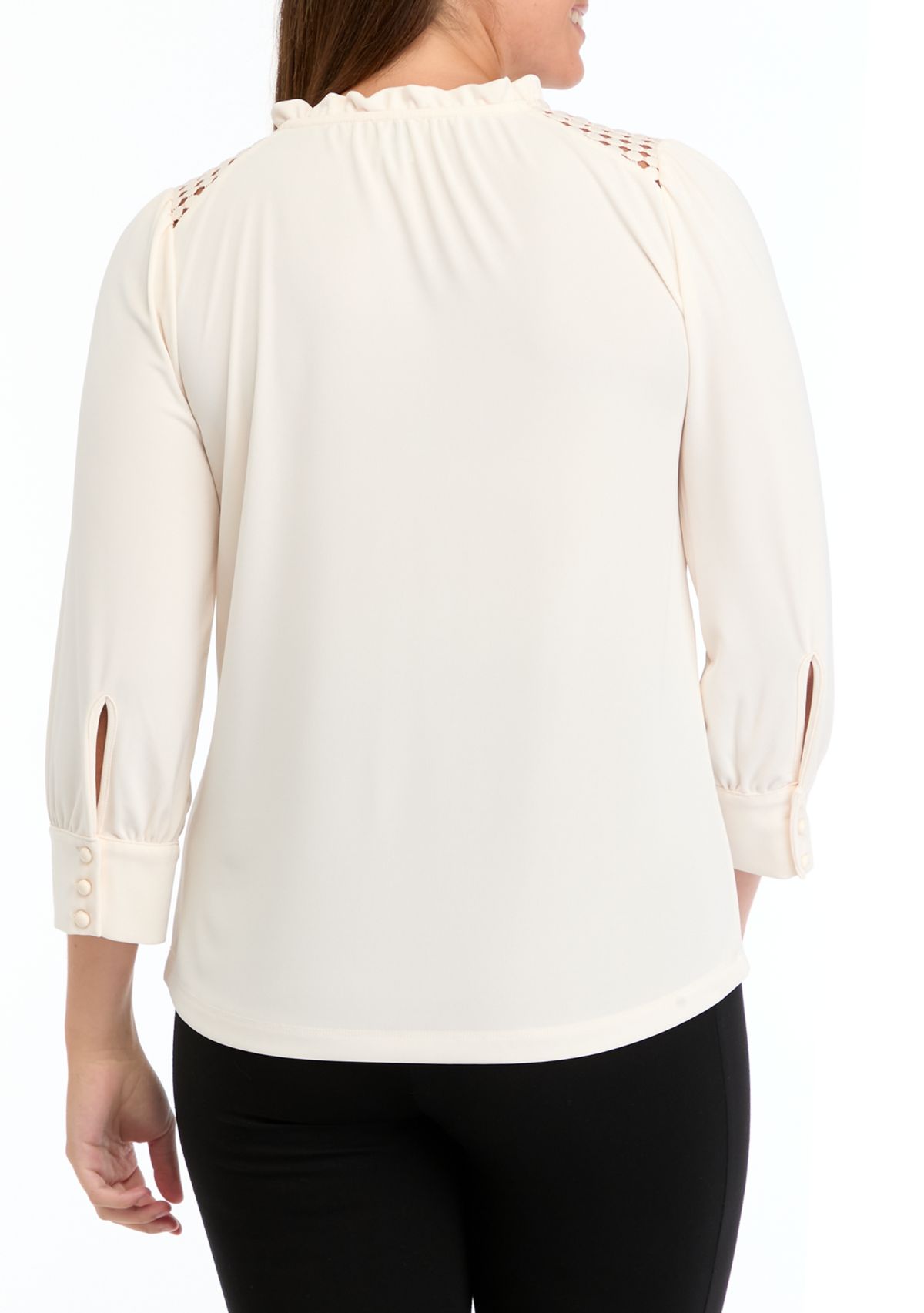 Womens Matte Jersey 3/4 Sleeve Tie Neck Top