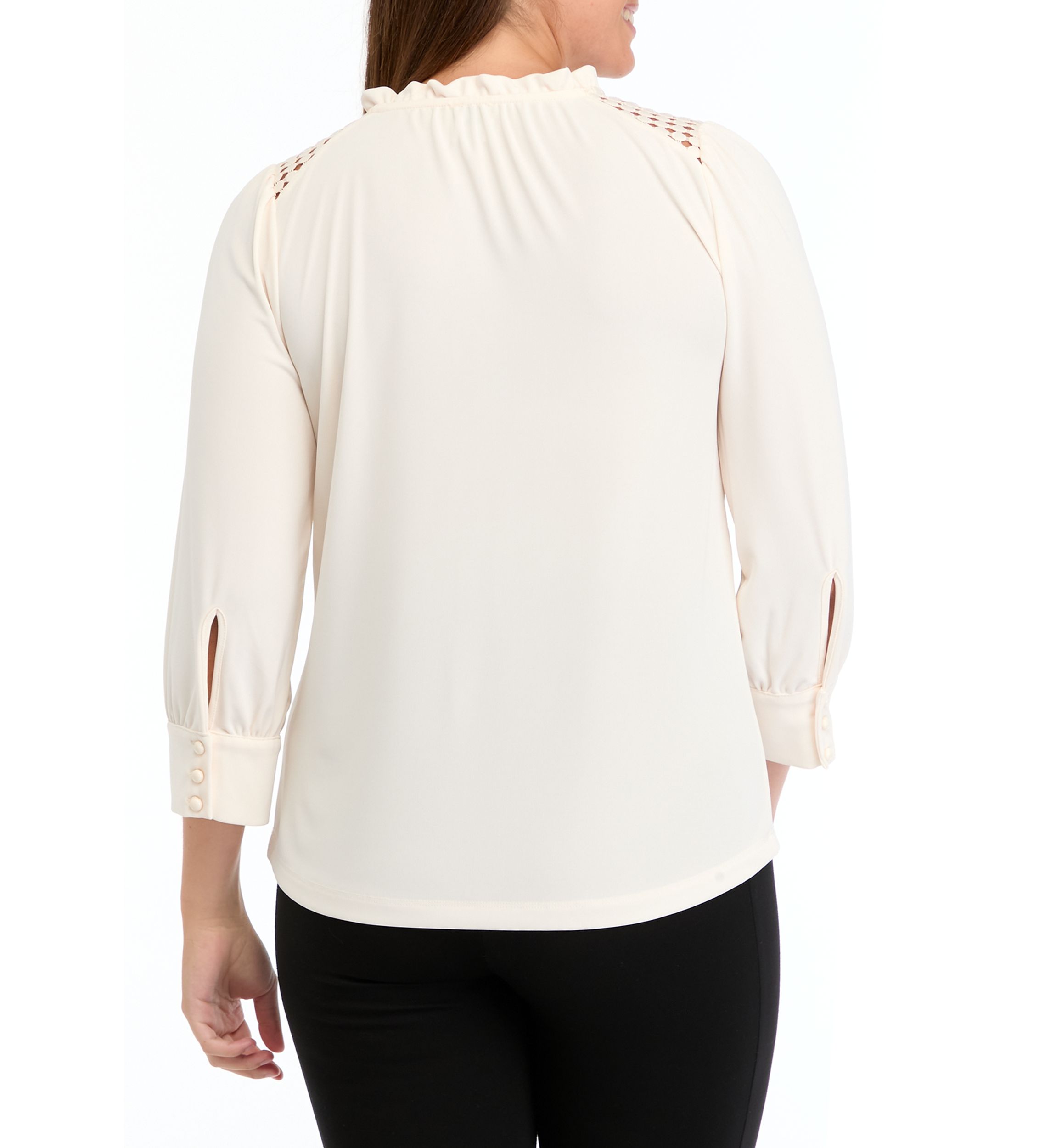 Womens Matte Jersey 3/4 Sleeve Tie Neck Top