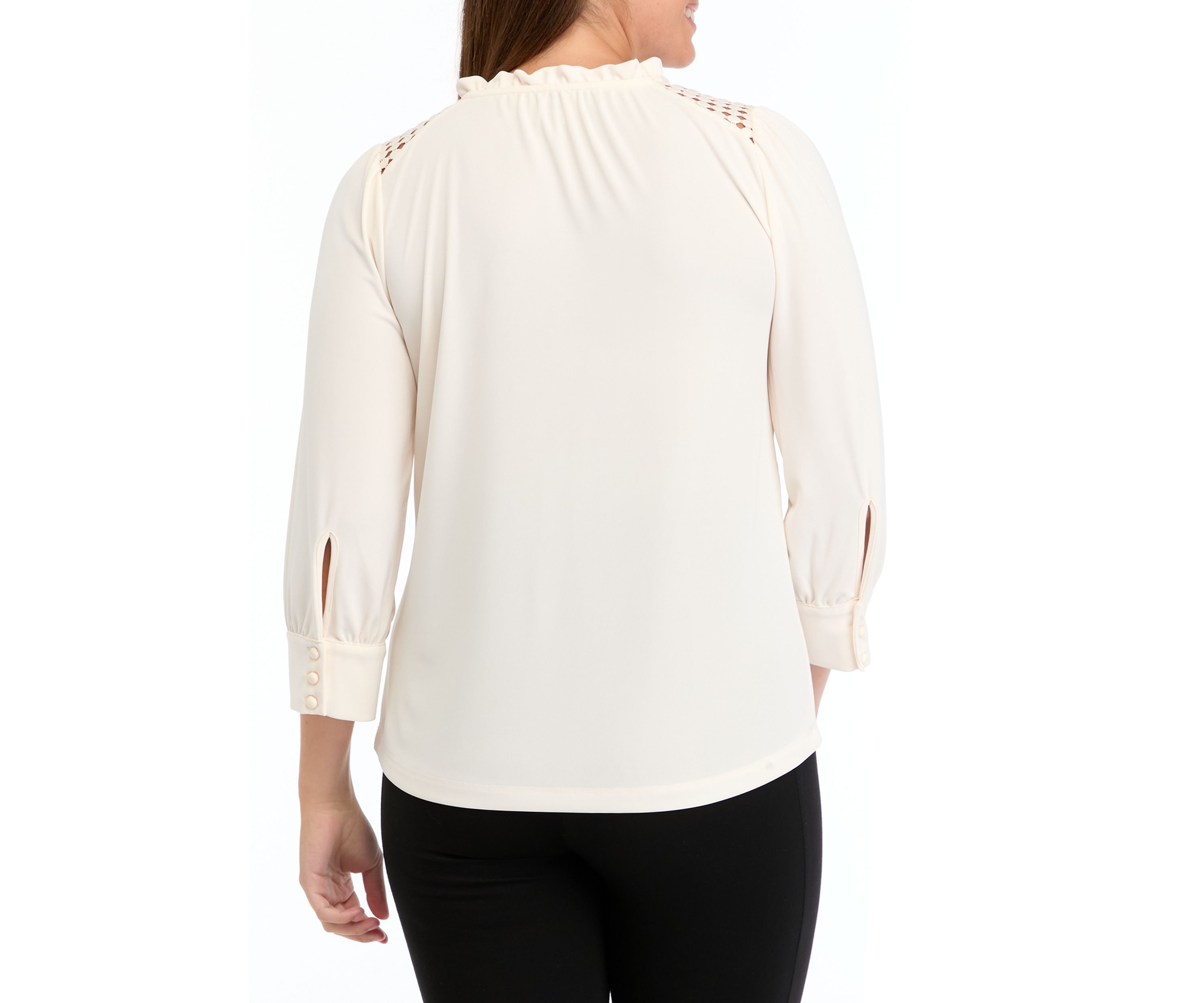 Womens Matte Jersey 3/4 Sleeve Tie Neck Top