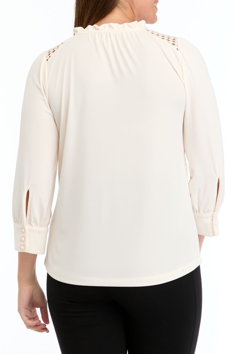 Womens Matte Jersey 3/4 Sleeve Tie Neck Top