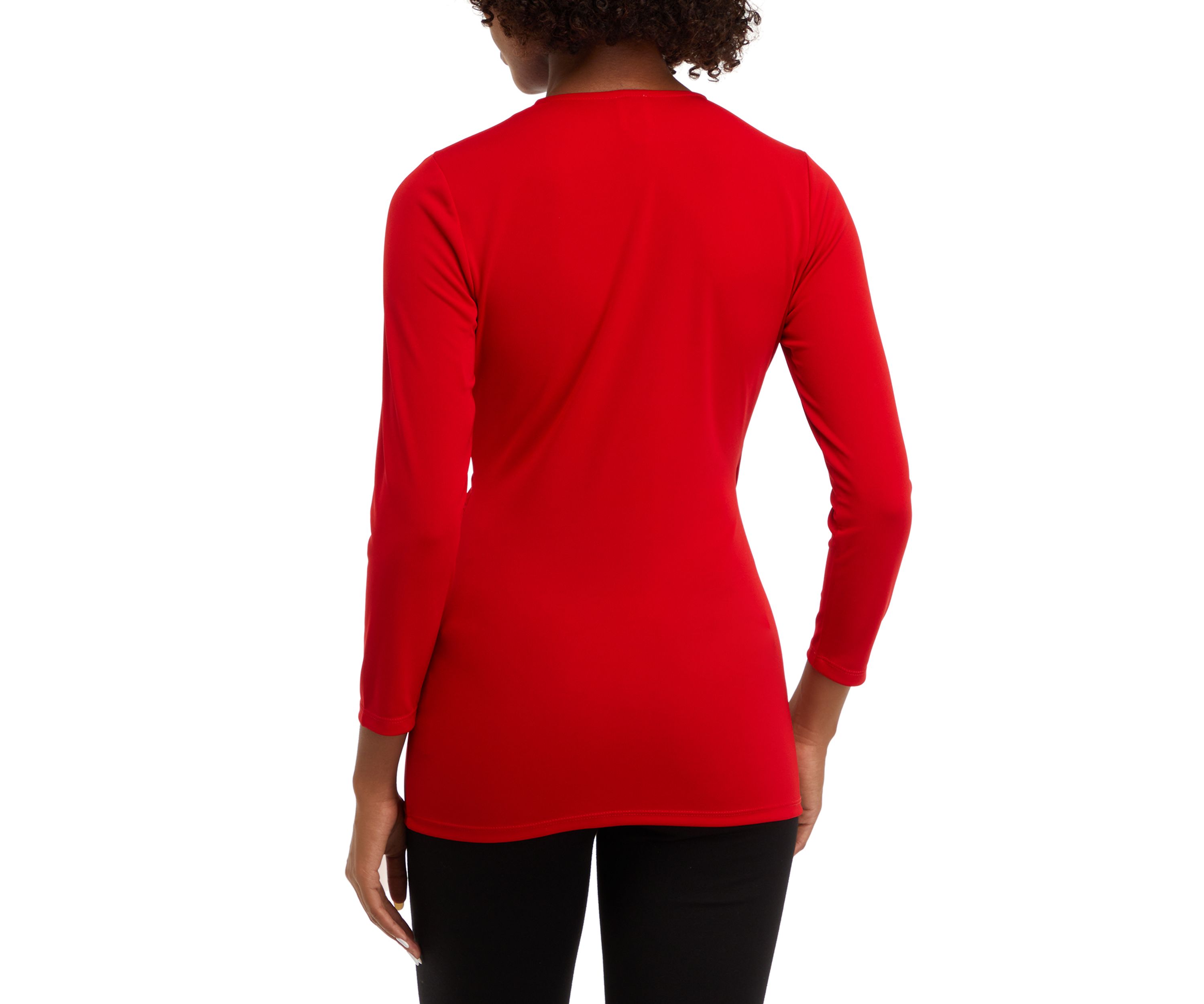 Womens Matte Jersey 3/4 Sleeve Wrap Top with Asymmetric Trim