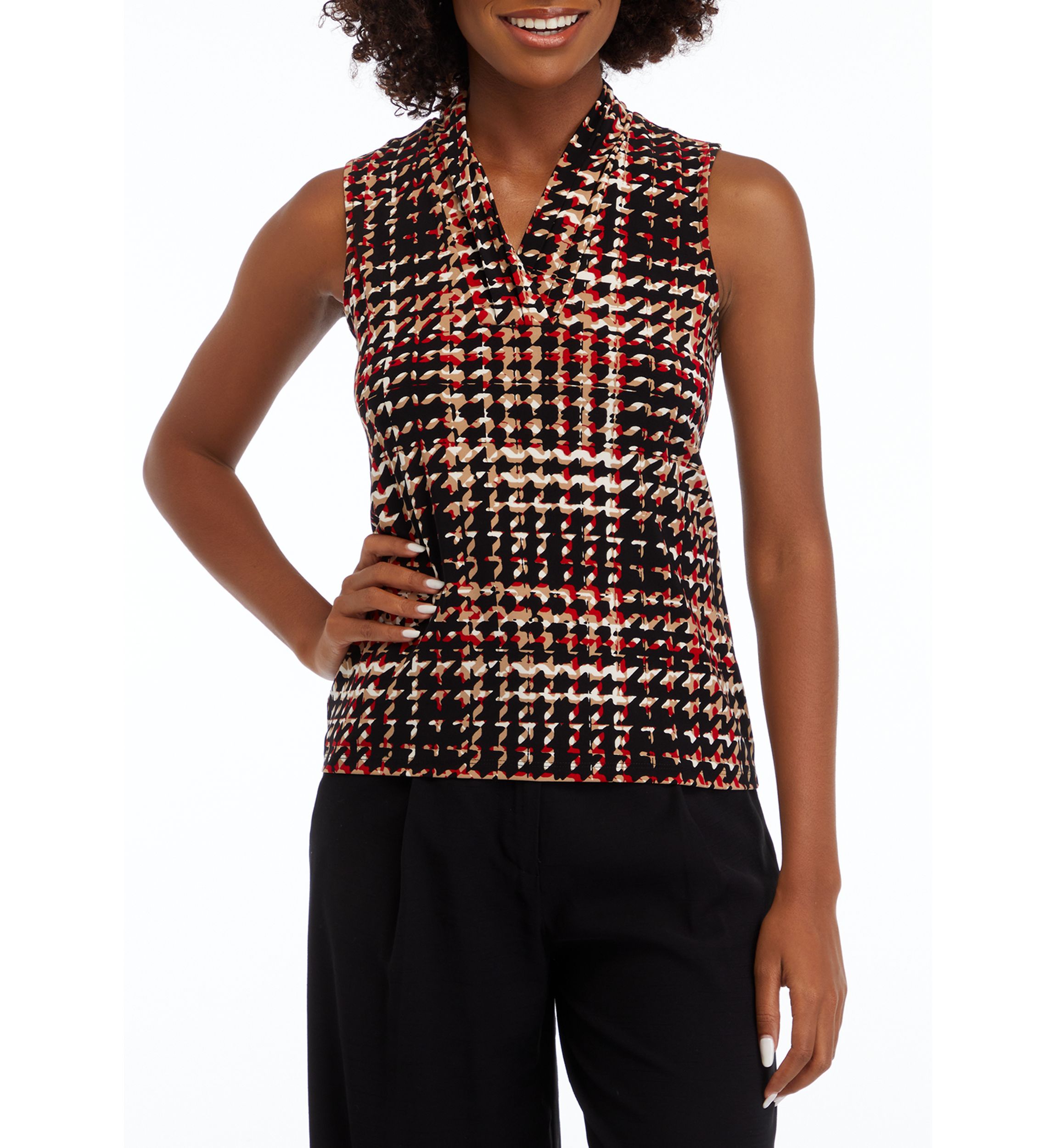 Womens Printed Triple Pleat Top