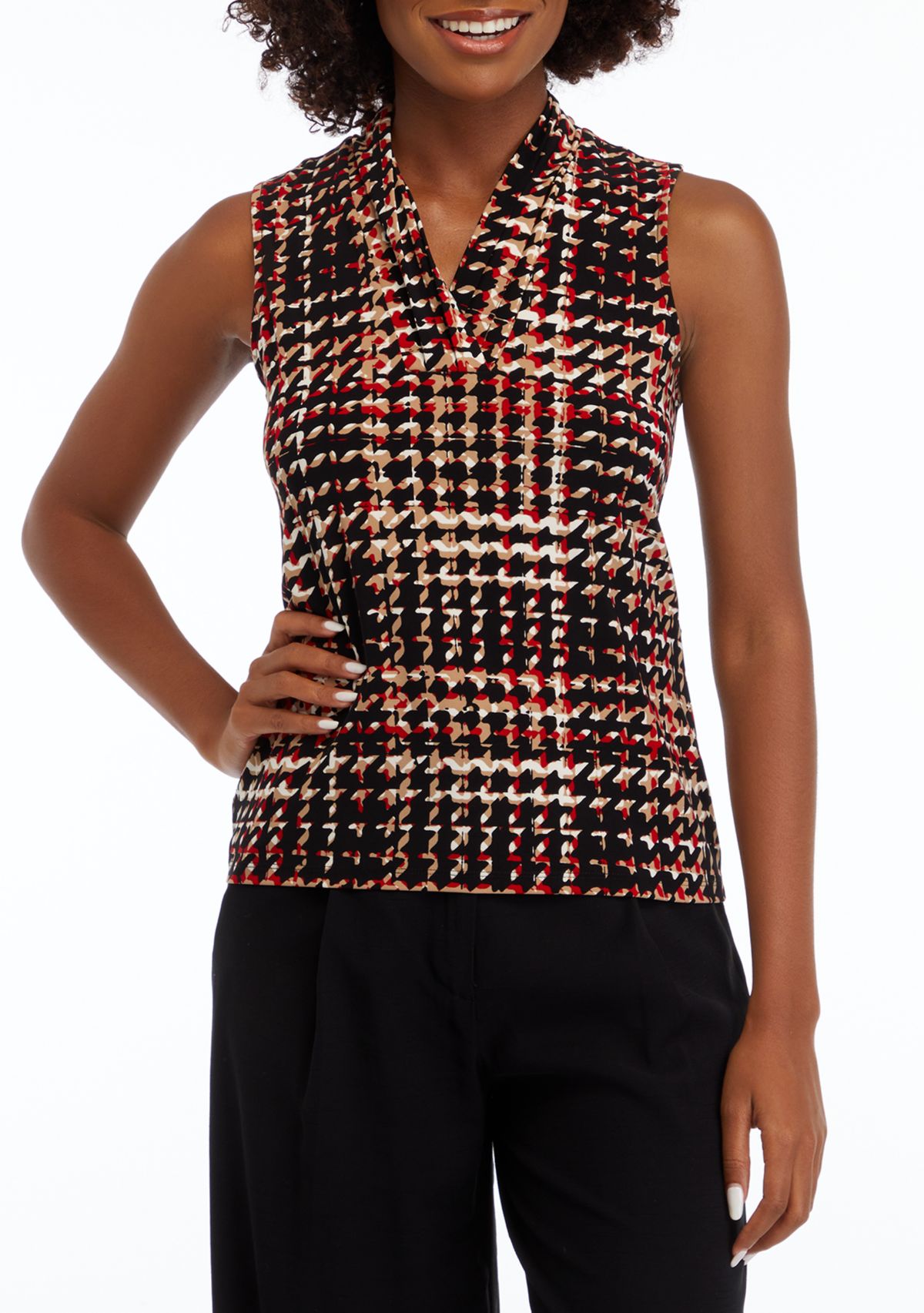 Petite Printed Triple Pleat Top