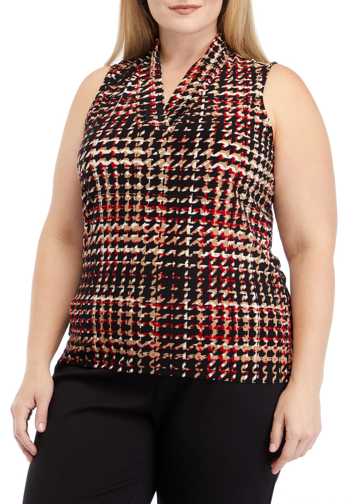 Plus Size Printed Triple Pleated Top 