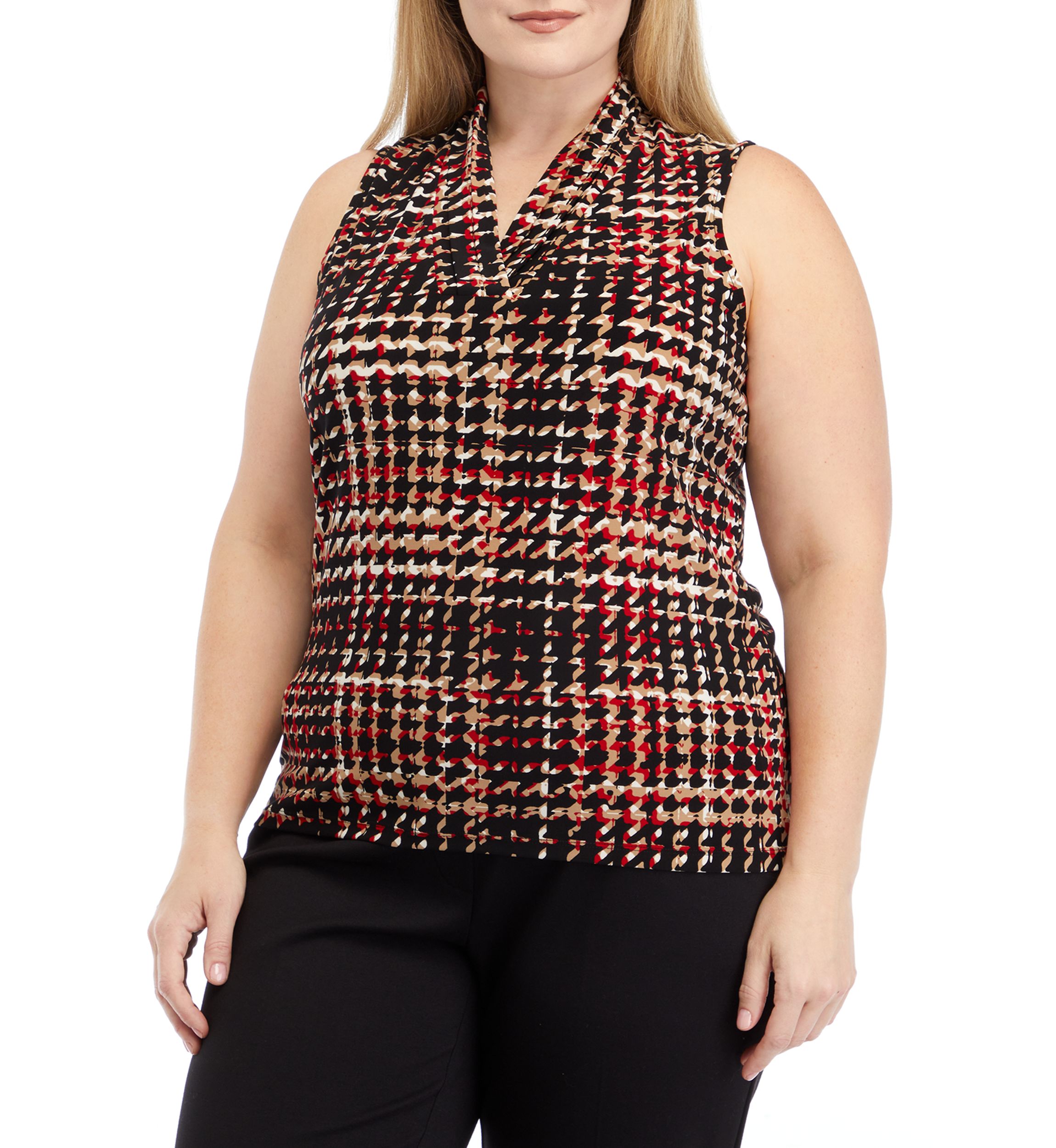 Plus Size Printed Triple Pleated Top 