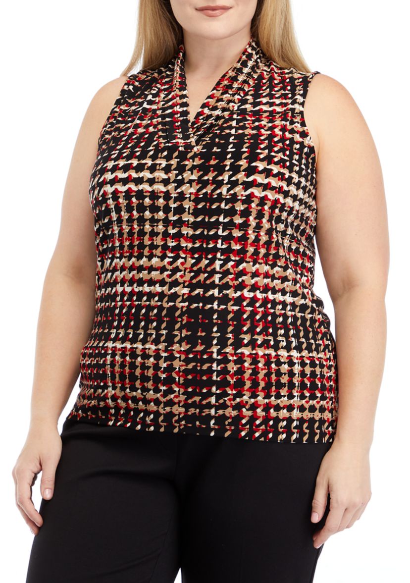 Plus Size Printed Triple Pleated Top 