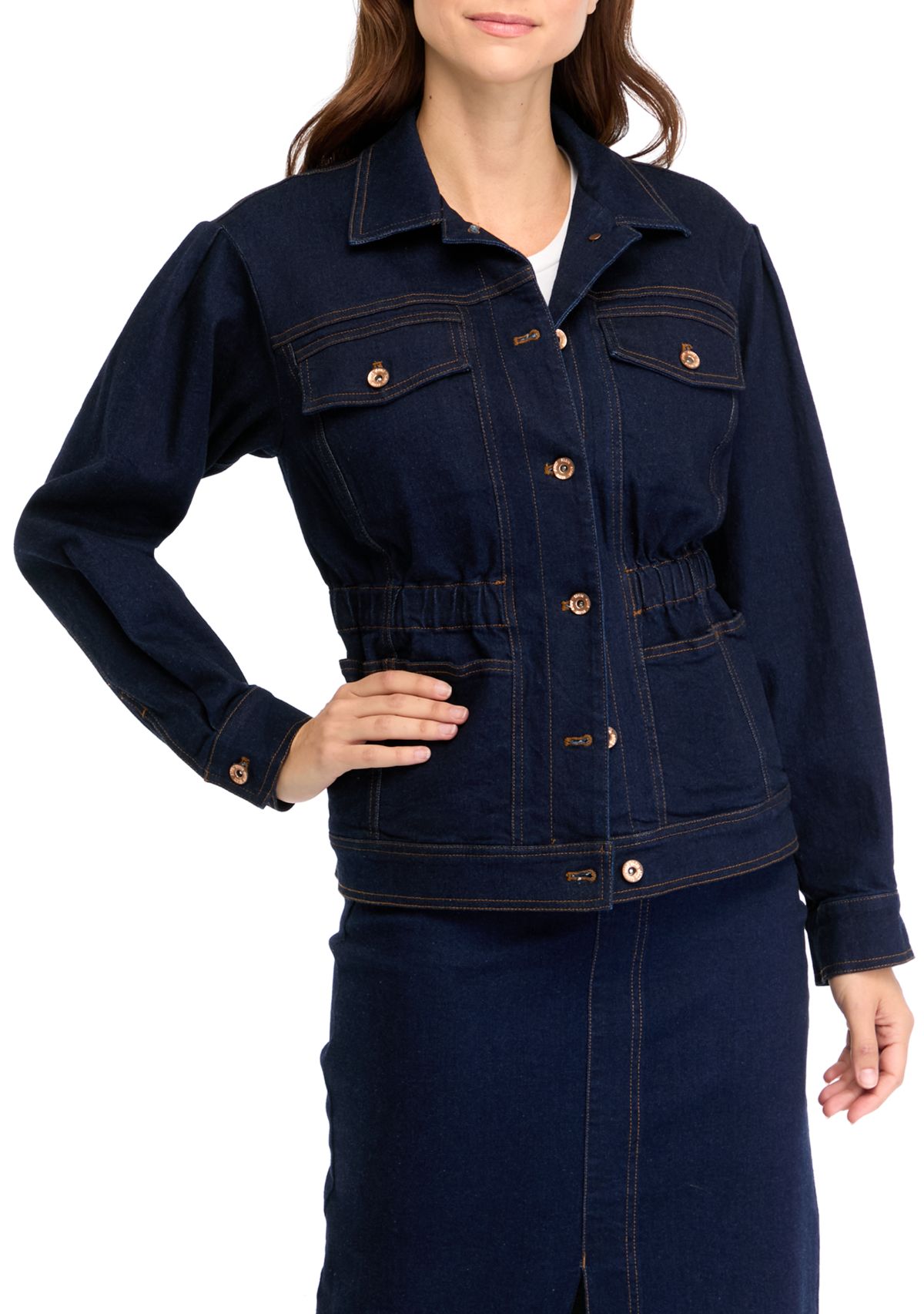 Womens Shirred Denim Jacket