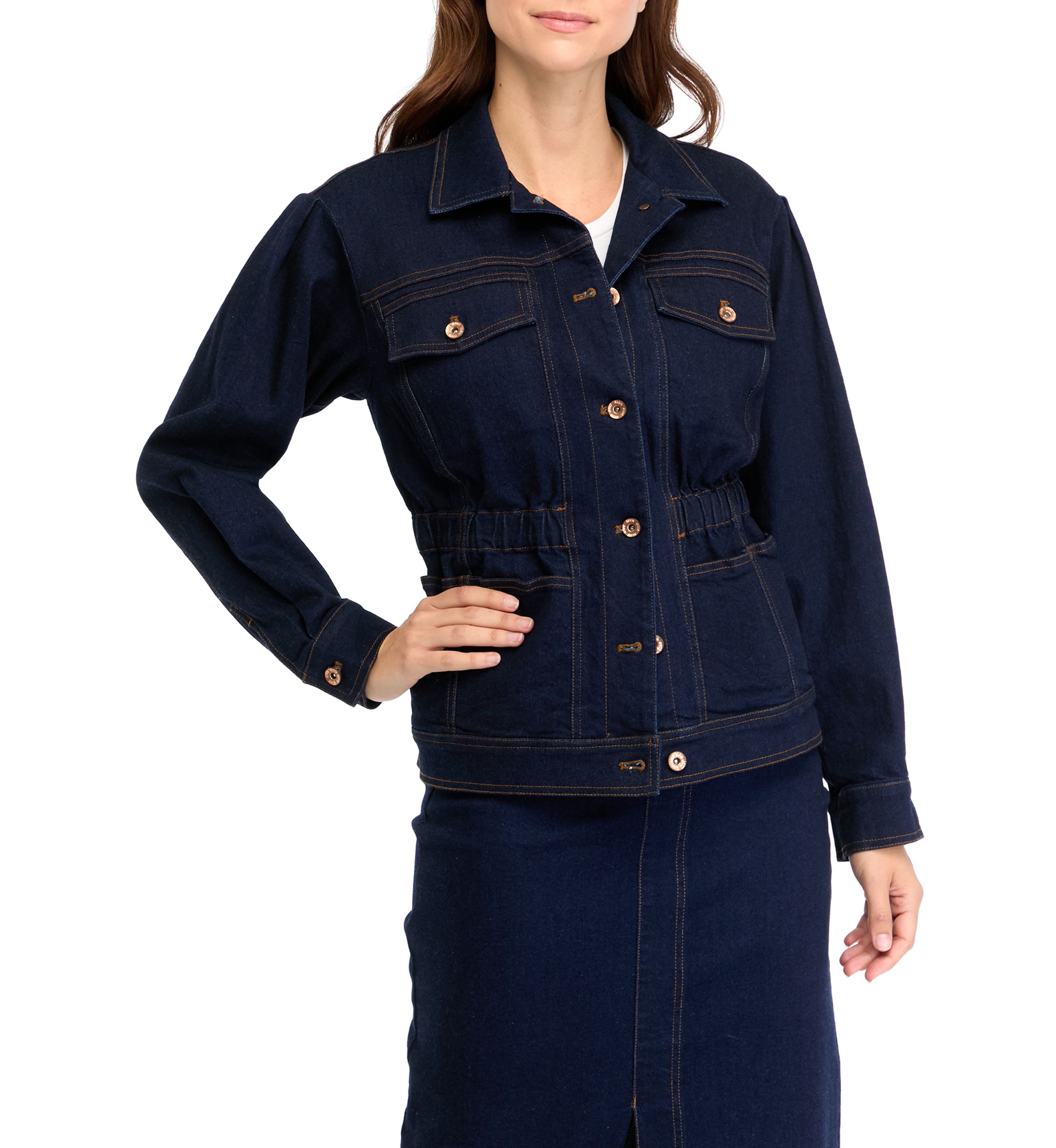 Womens Shirred Denim Jacket